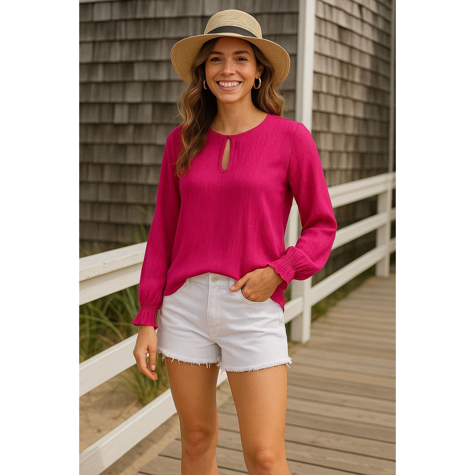Sears Simply Styled by Sears Sheer XL Fuschia Pink Long Sleeve Blo Size XL / US 12-14 / IT 48-50 - 1 Thumbnail