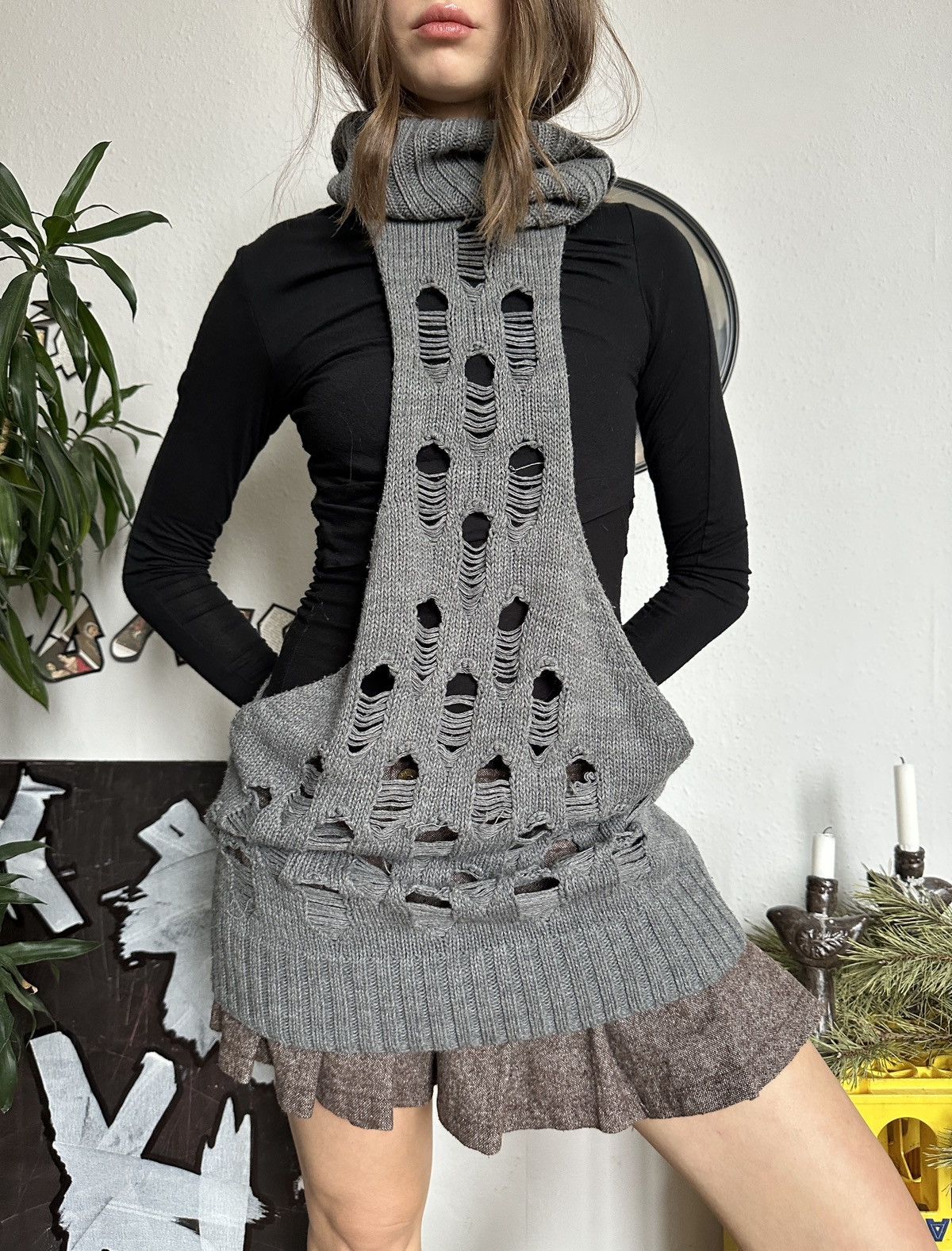 Seditionaries × Vintage Vintage Ripped Streetwear Knitwear Turtleneck Tunic Size ONE SIZE - 6 Thumbnail