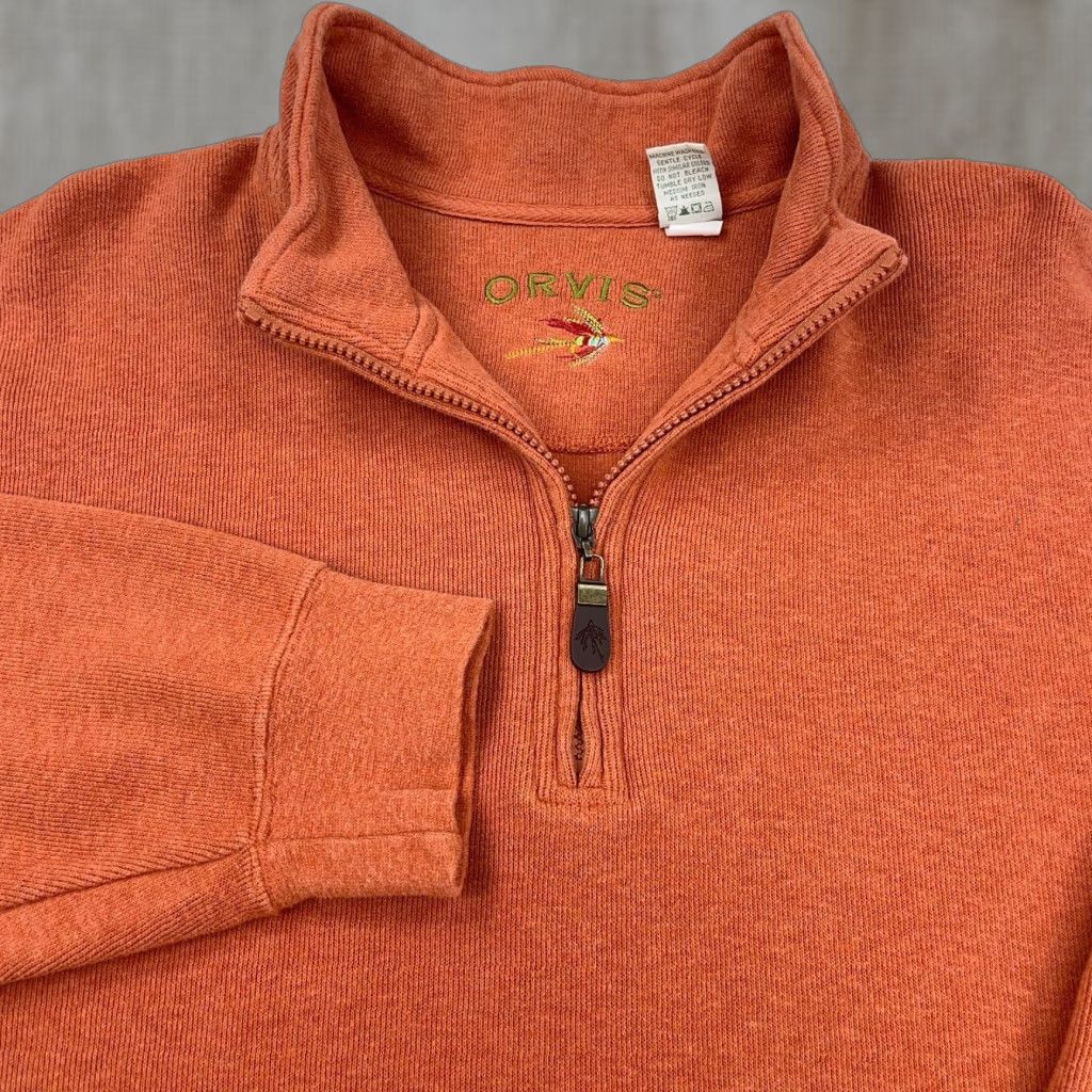 Orvis Orvis Sweater Men XL Orange Pull Over Quarter Zip Knit Sweatshirt Fishing Adult Size US XL / EU 56 / 4 - 1 Thumbnail