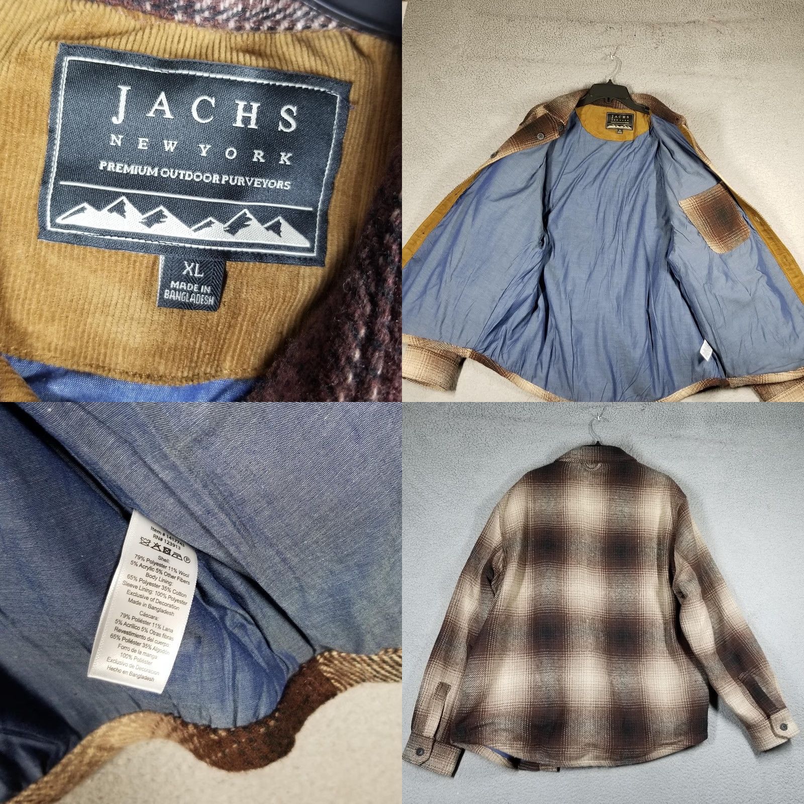 Vintage JACHS New York Jacket Mens XL Brown Plaid Wool Blend Lined Shirt Jacket Shacket Size US XL / EU 56 / 4 - 8 Thumbnail
