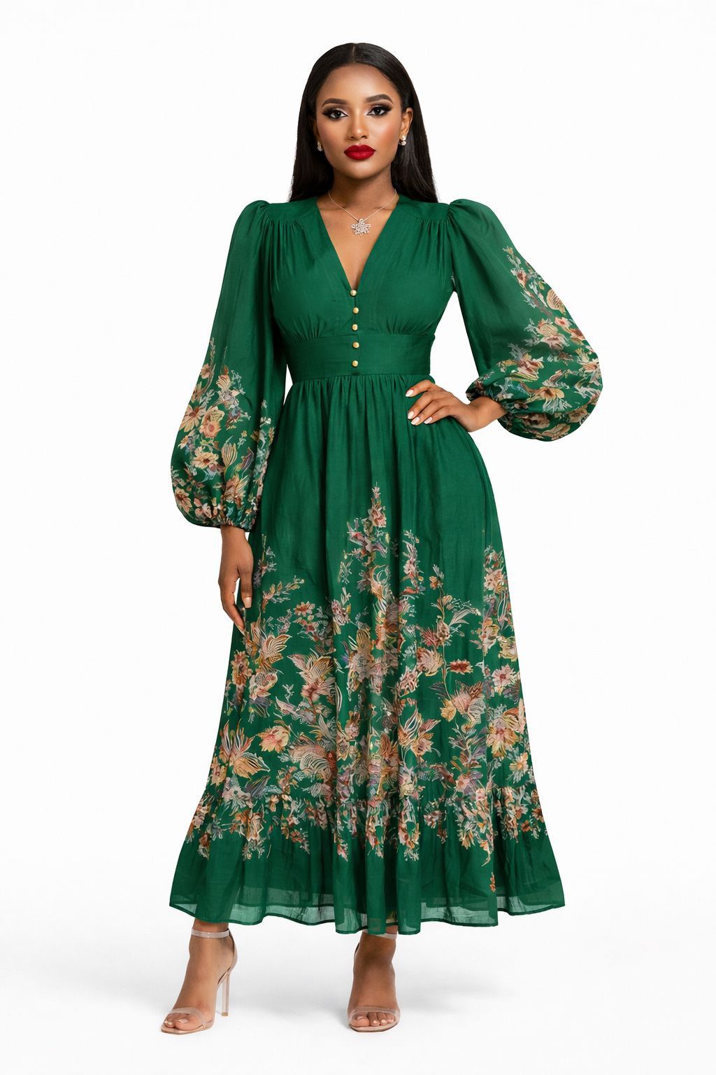 Zimmermann ZIMMERMANN RHIANNON PLUNGE MAXI DRESS GREEN MULTI PAISLEY Size L / US 10 / IT 46 - 1 Thumbnail
