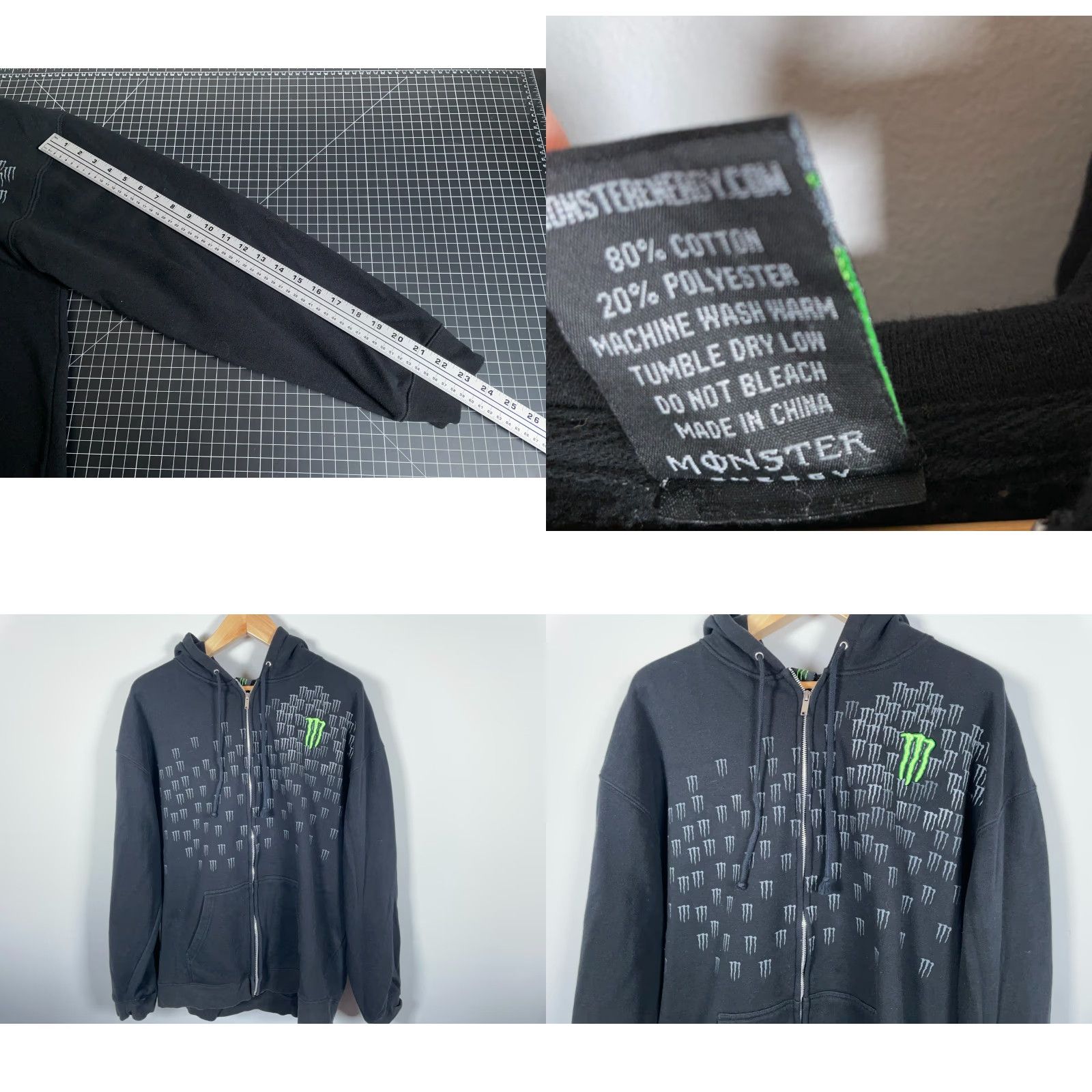 Vintage Monster Energy Hoodie Mens 2XL Black Zip Full 2XL Graphic Print Sweatshirt Official Product Retro Logo Pockets Front Back Accents Size US XXL / EU 58 / 5 - 8 Thumbnail