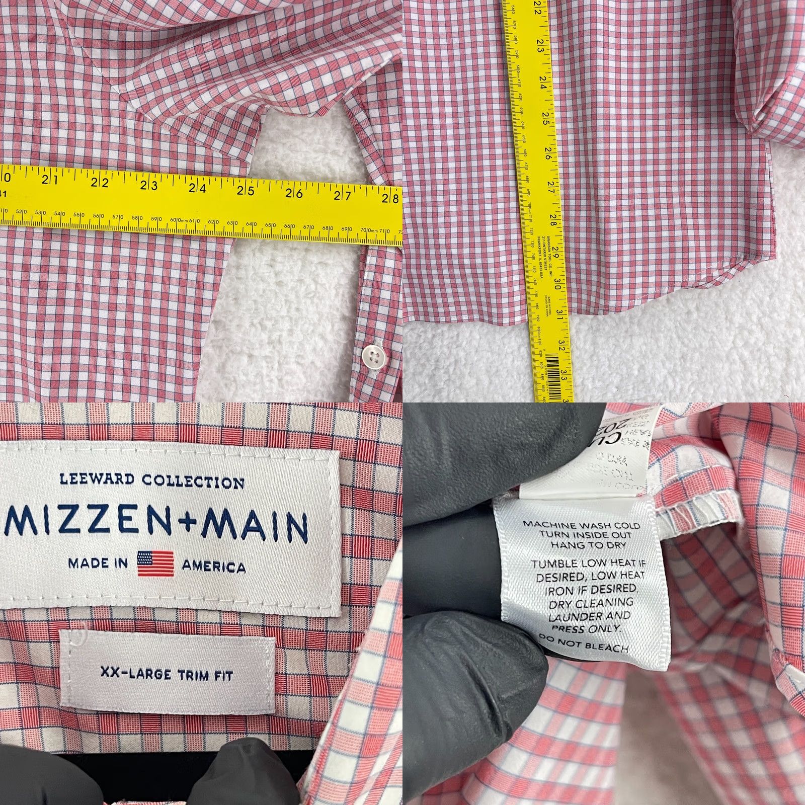Mizzen+Main Mizzen+Main Dress Shirt Mens XXL Red Plaid Button-Up Sleeve Long Sleeve Regular Fit USA Made EUC Size 48R - 8 Thumbnail