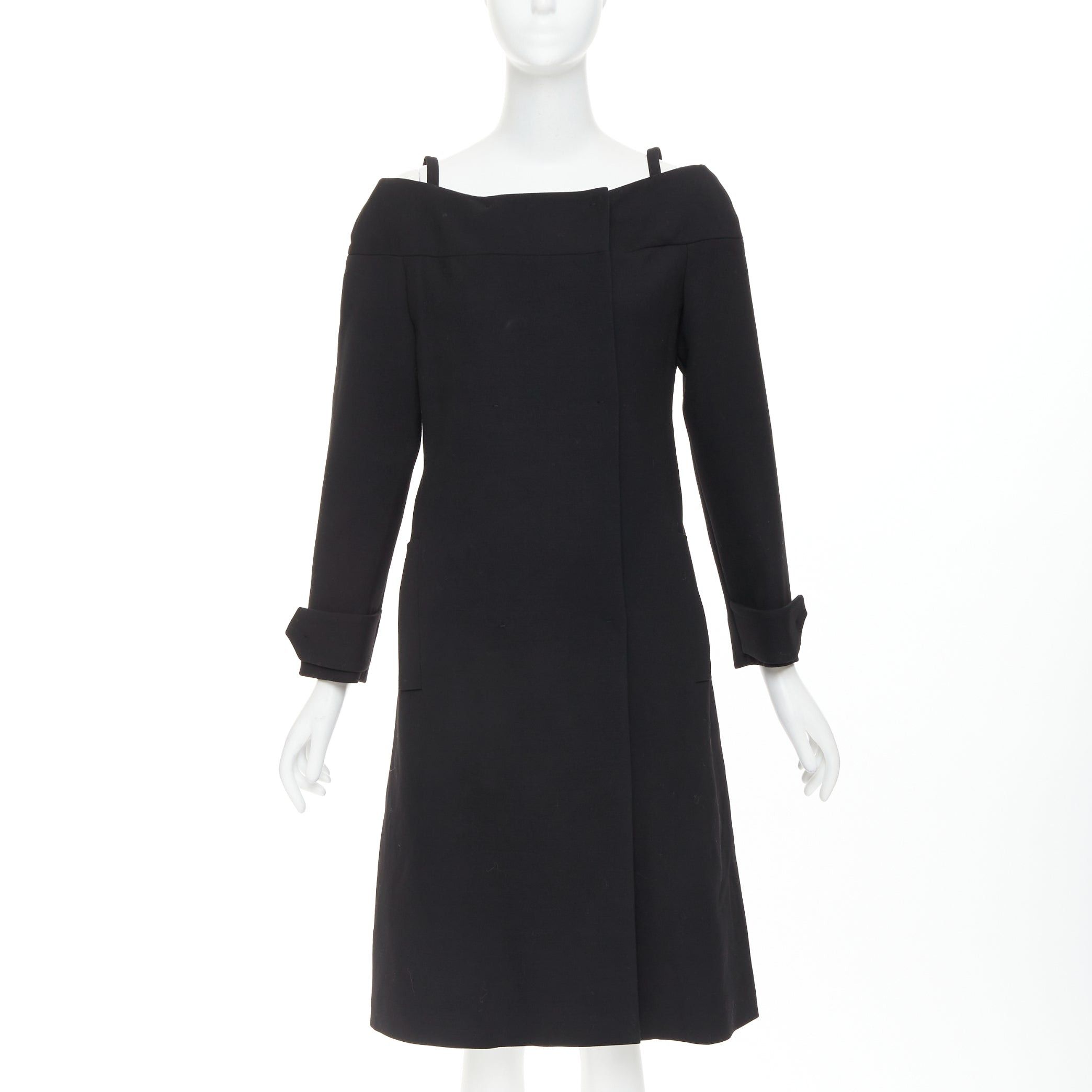 Prada PRADA 2017 black virgin wool off shoulder minimalist coat dress IT40 S Size S / US 4 / IT 40 - 1 Thumbnail