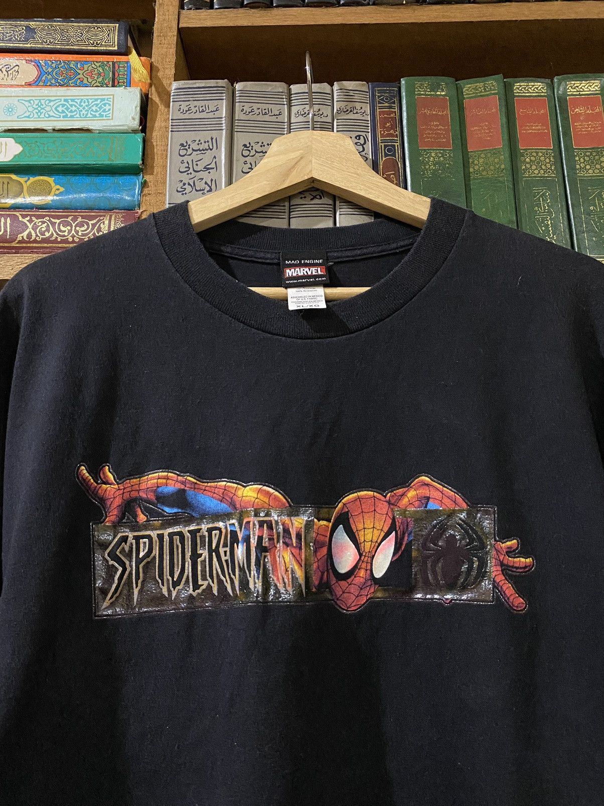 image of Vintage Spiderman Boxlogo Mad Engine Shirt in Black, Men's