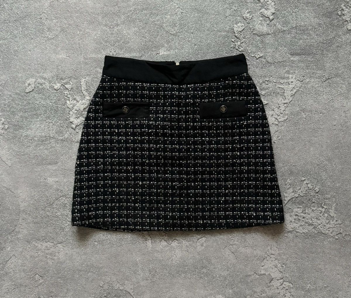 Designer × Sandro Sandro 1 tweed mini skirt chekered dark blue Size 25" / US 0 / IT 36 - 4 Thumbnail