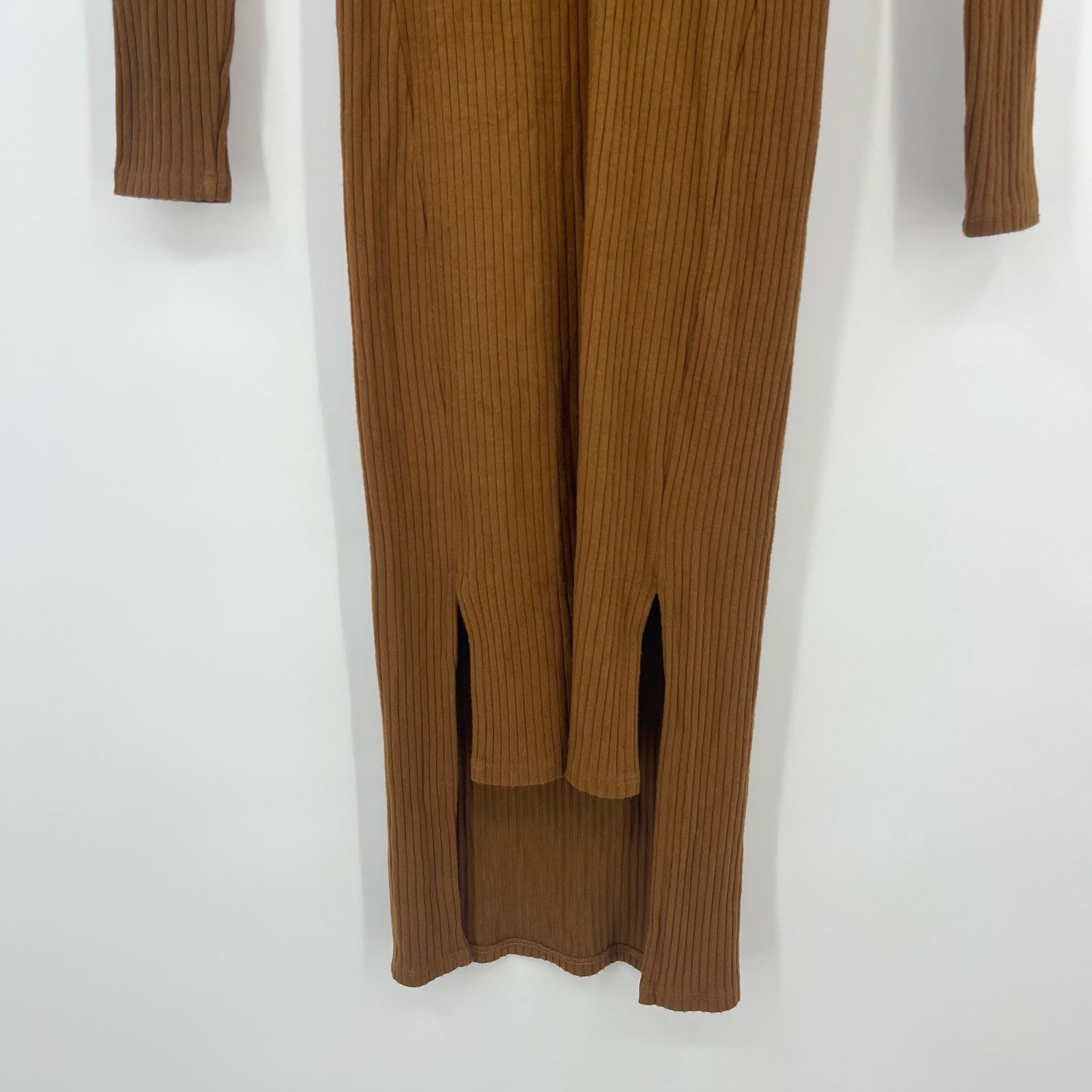 Enza Costa Enza Costa | Rib Long Sleeve Step Hem Dress Cognac S Size S / US 4 / IT 40 - 6 Thumbnail