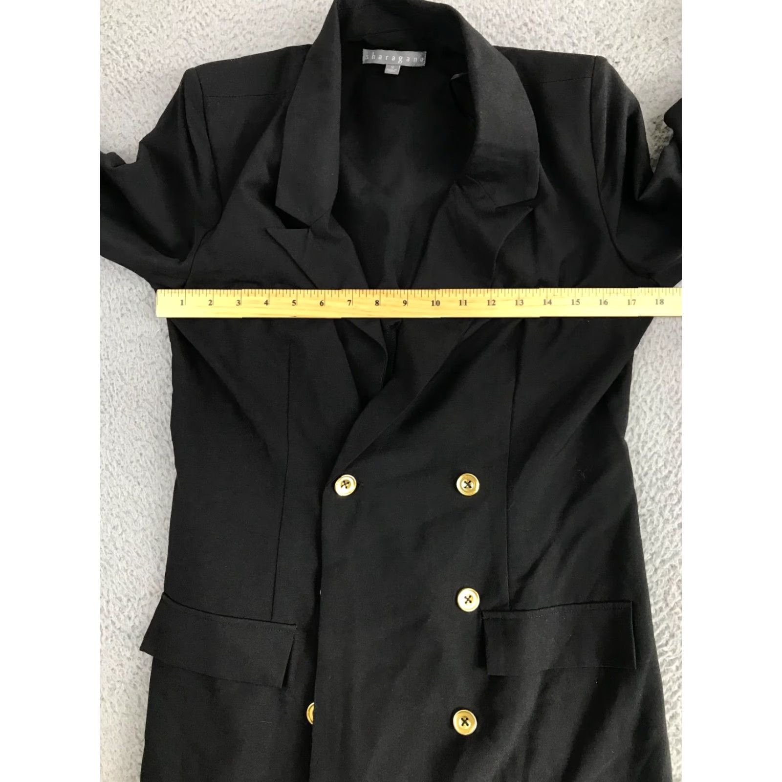 Doublet Sharagano Blazer Women's 10 Black Long NWT Double Breasted Shoulder Pads Pockets Blazer Size L / US 10 / IT 46 - 2 Thumbnail