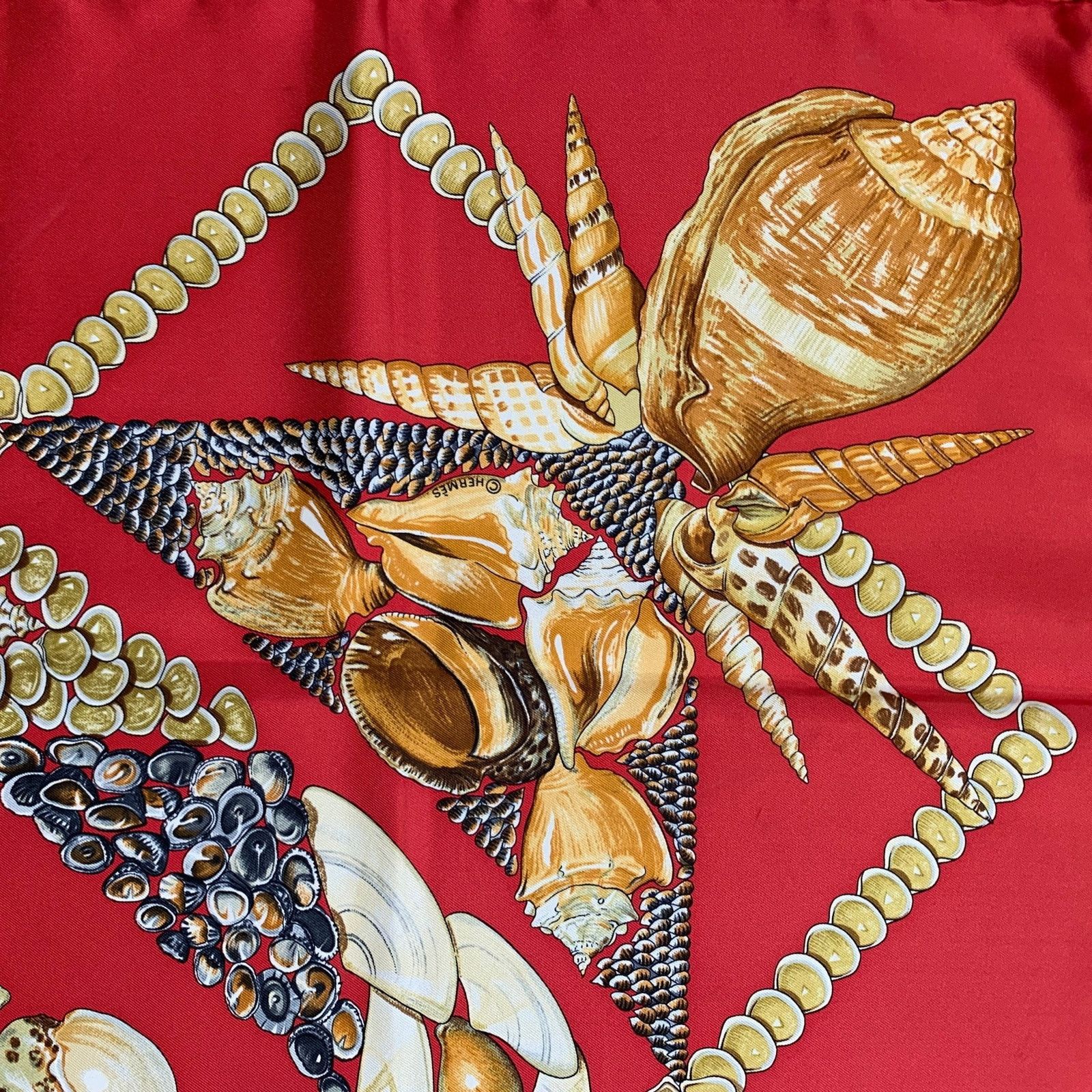 Hermes HERMES Red Gold Print Silk Scarves Size ONE SIZE - 6 Thumbnail