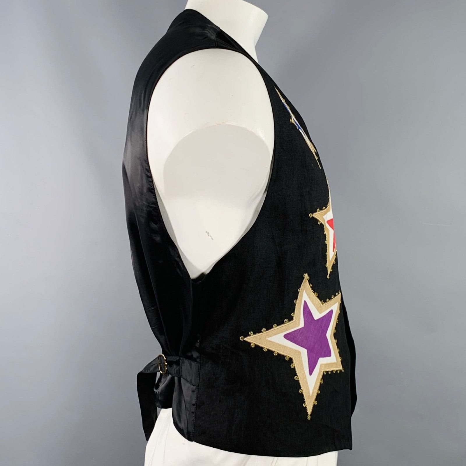 Byblos BYBLOS Size 42 Black Multi Color Stars Linen V-Neck Vest Size US L / EU 52-54 / 3 - 2 Thumbnail