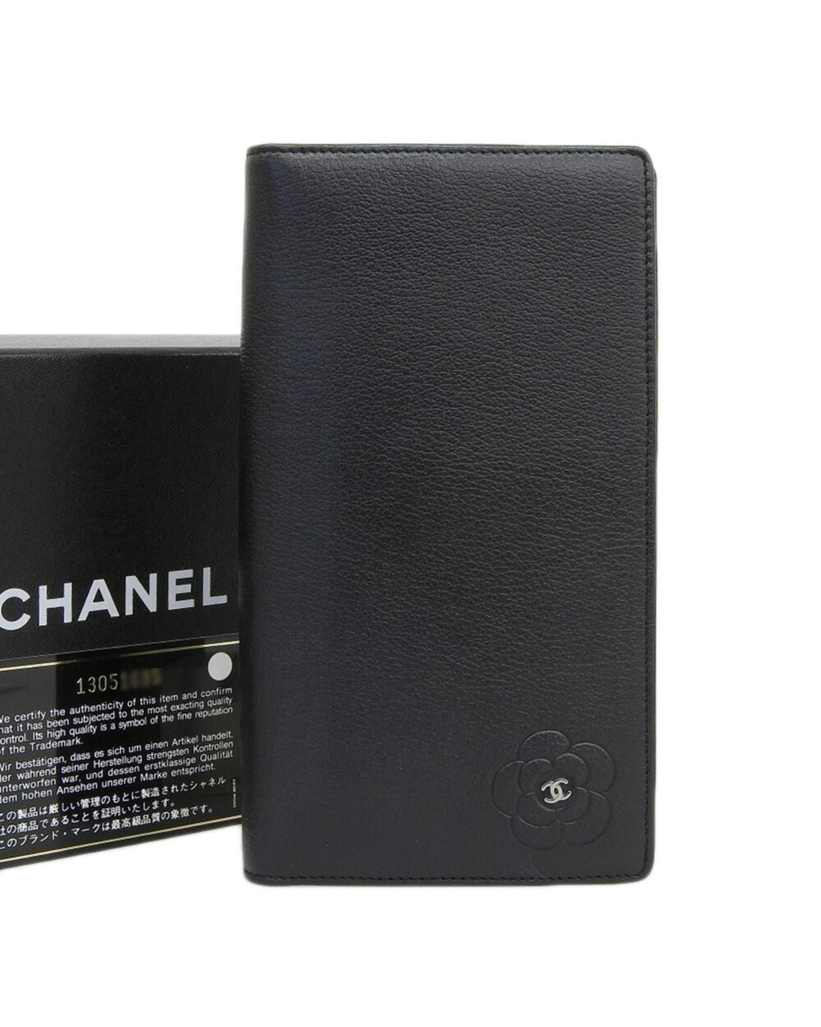 image of Chanel Camellia Leather Wallet in Black, Women's