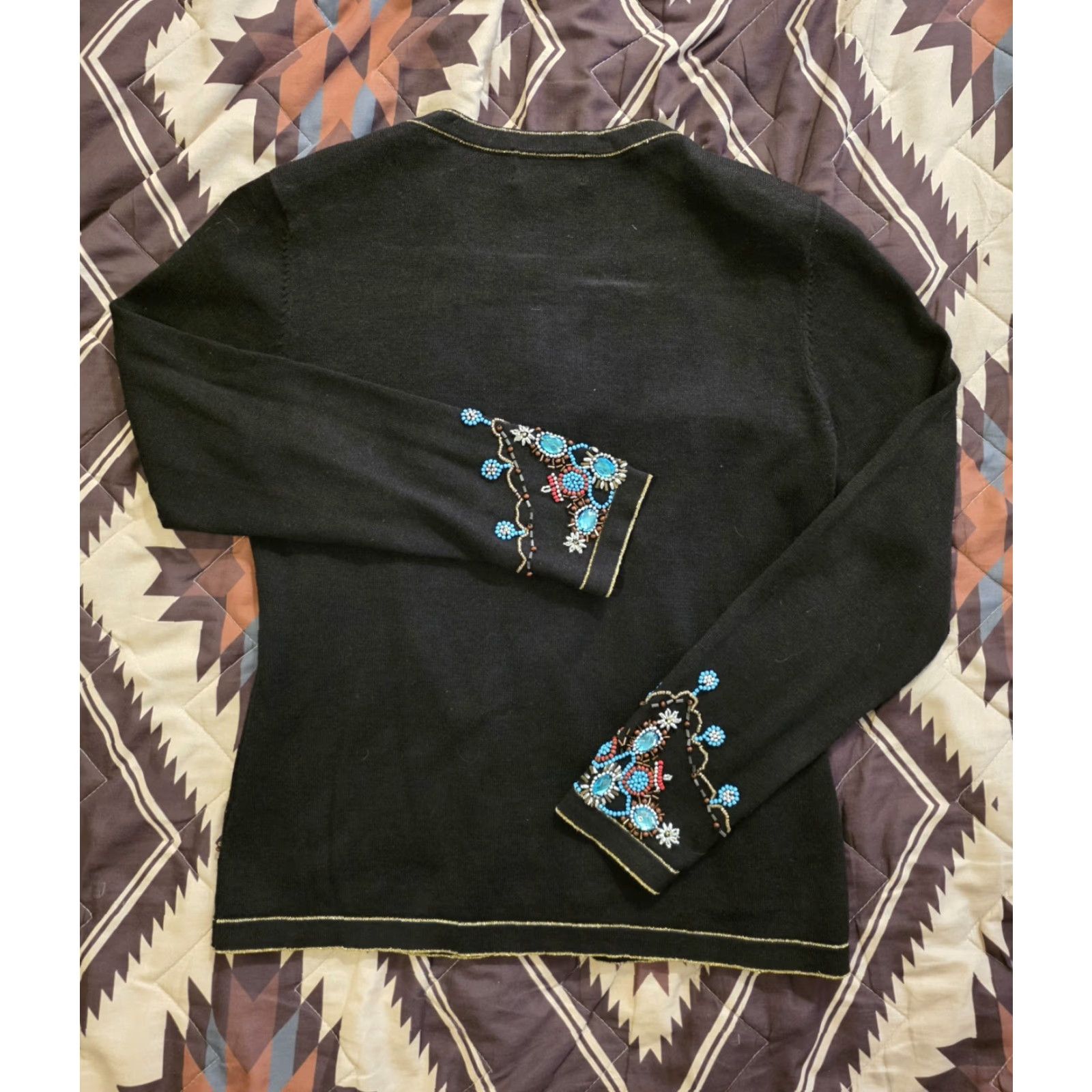Vintage VINTAGE Berek Takako Sakon Embellished Cardigan Beaded Western Boho Black Small Size S / US 4 / IT 40 - 2 Thumbnail