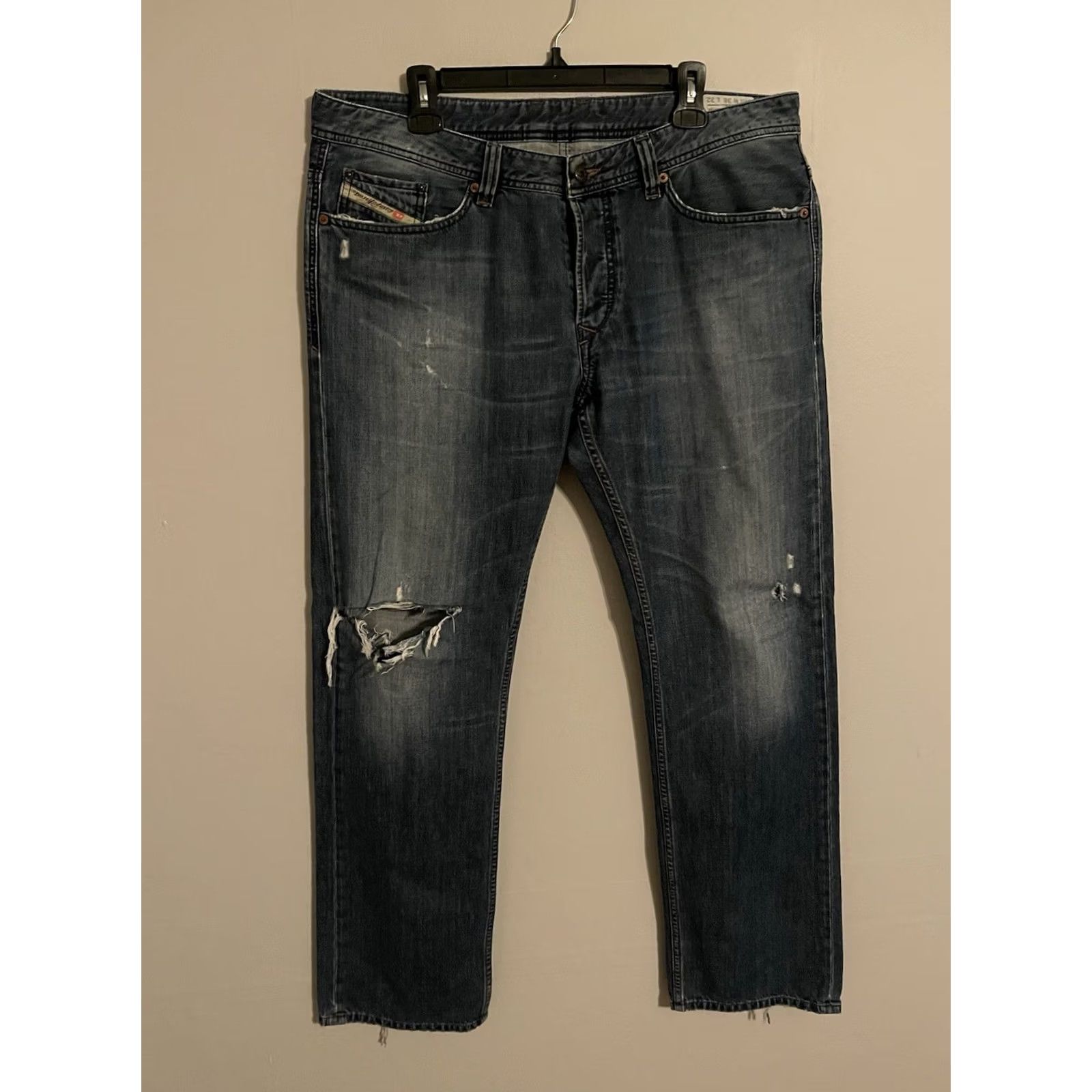 Diesel Diesel Biker Regular Straight Button Fly Distressed Denim Jeans - Men's 36 38x34 Blue Cotton Blend 34 Inseam Vintage No Jeans Mens Size US 36 / EU 52 - 2 Thumbnail