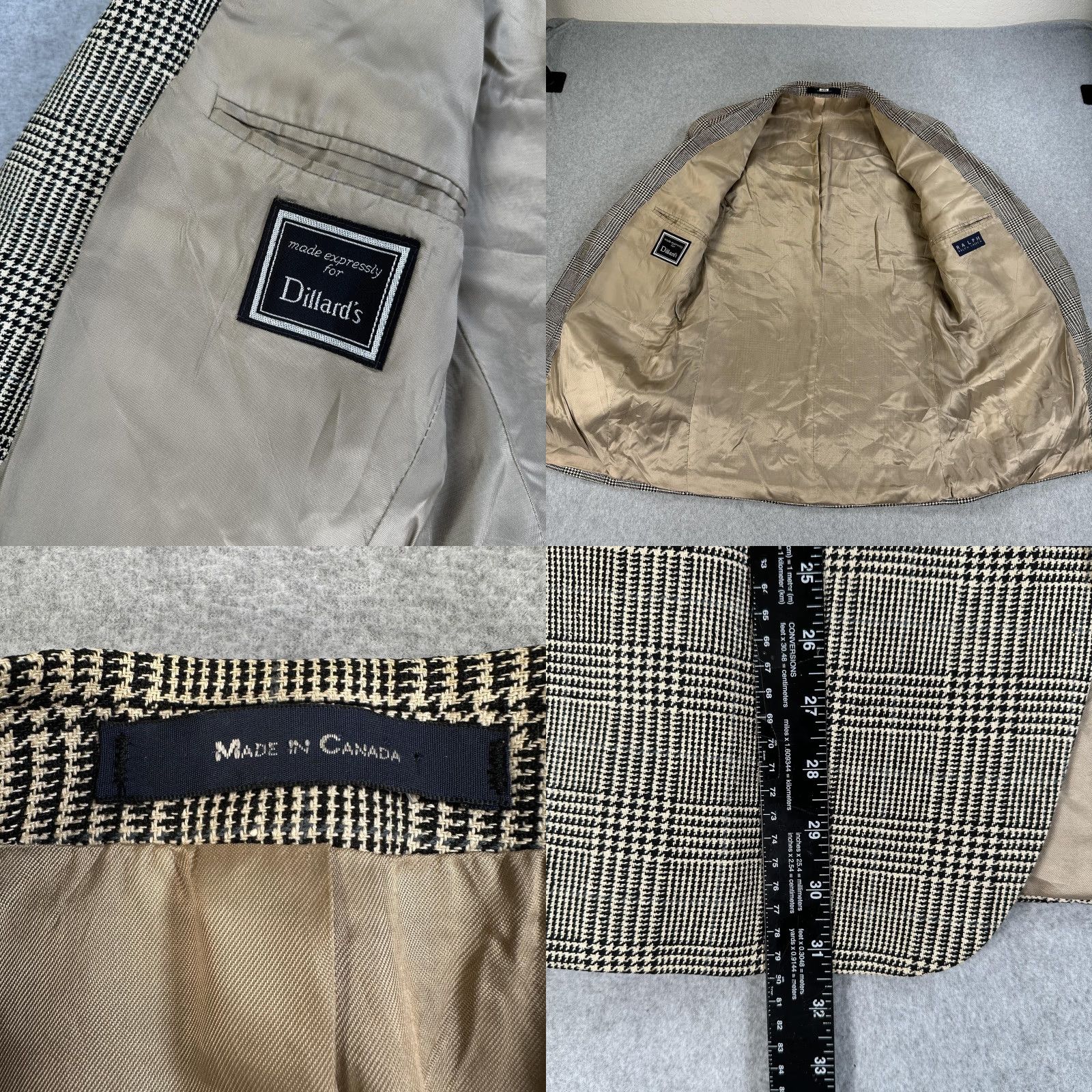 Ralph Lauren Ralph Lauren Sport Coat Jacket Men L Beige Check Two-Button Blazer 2 Piece Notch Lapel Canada Size 42R - 8 Thumbnail