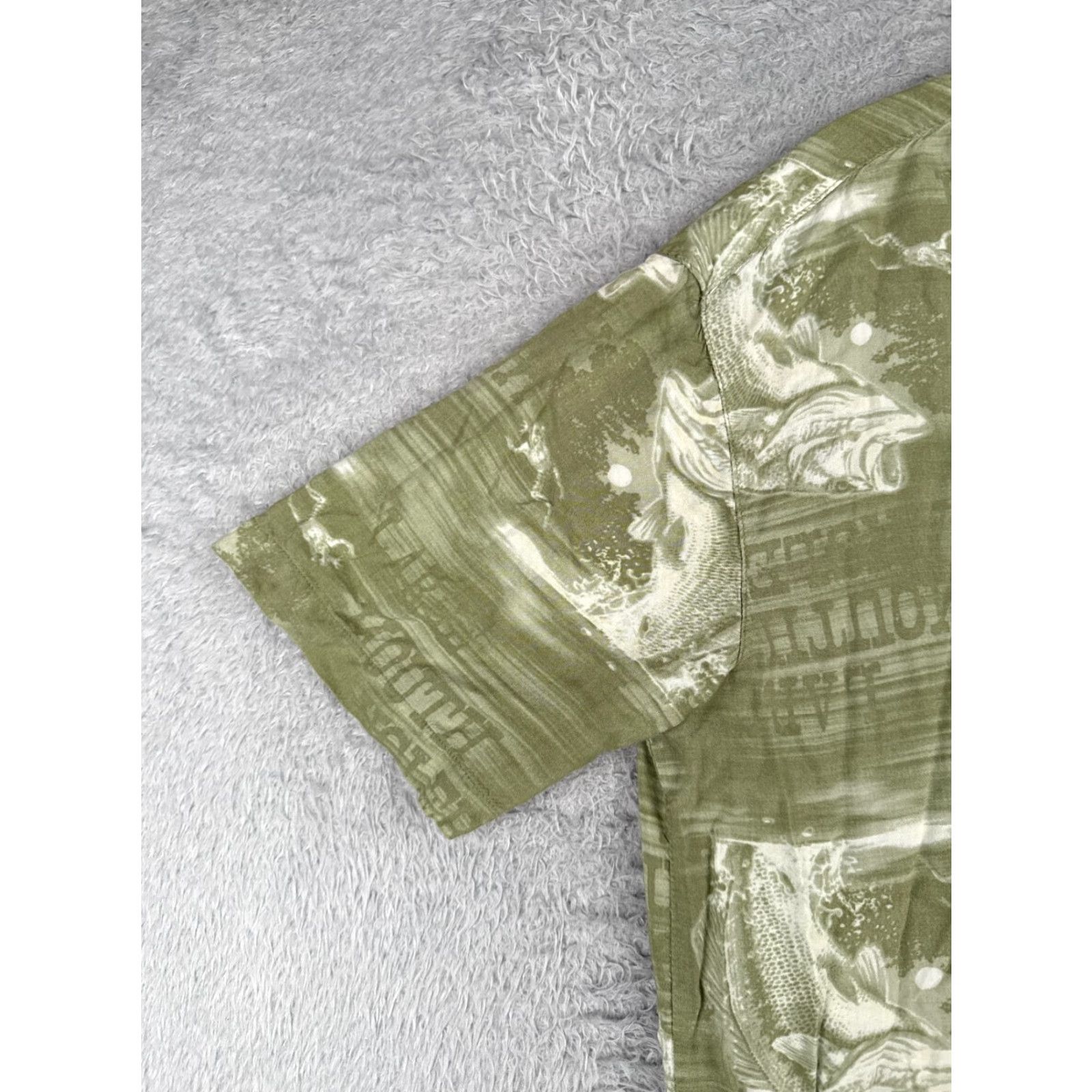 George George Button-Up Shirt Men Medium Green Hawaiian 100% Rayon Pocket Solid Collar Brief: Largemouth Bass Angler Theme Season All Seasons Vintage No Size US XXL / EU 58 / 5 - 3 Thumbnail