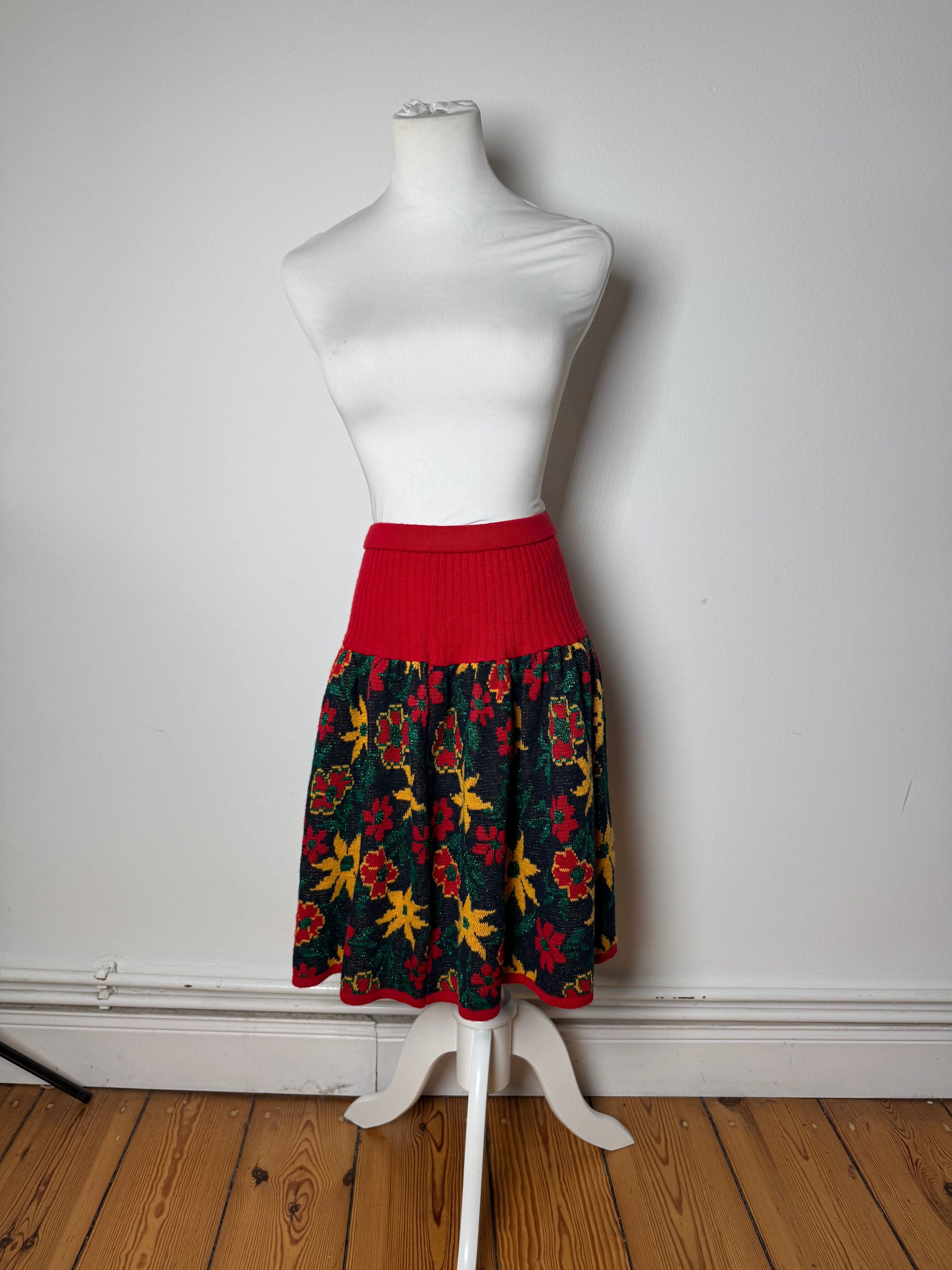 Vintage Yves Saint Laurent Wool Floral Skirt Red Green Yello