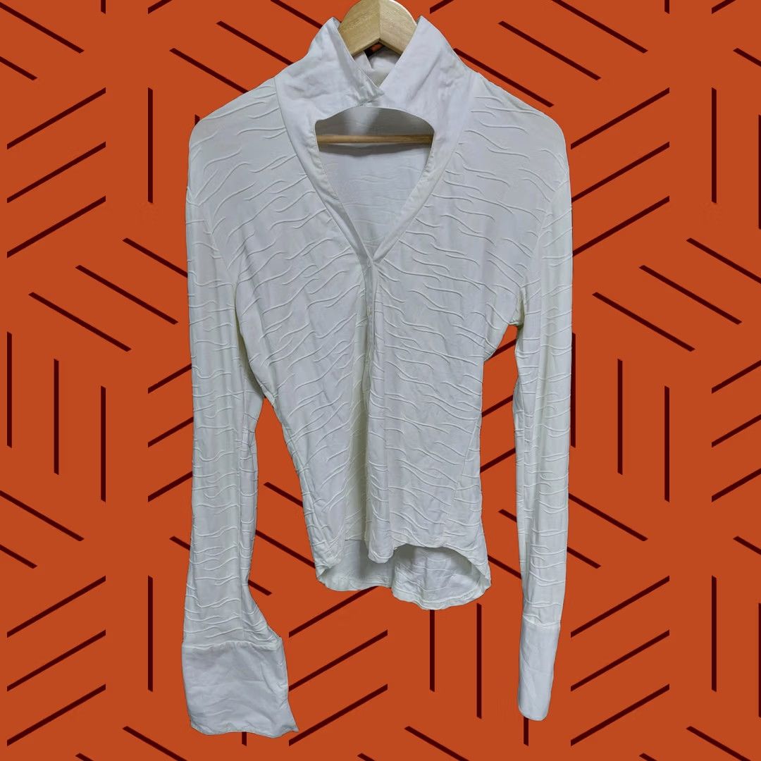 Vintage Rayure Paris Made in France Heather White Long Sleeve Top Textured Knit Size 42 Size M / US 6-8 / IT 42-44 - 1 Thumbnail