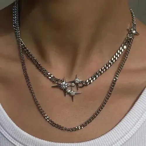 Jewelry Shine Silver Chain Goth God Pendant Necklace Stone Rave Size ONE SIZE - 1 Thumbnail
