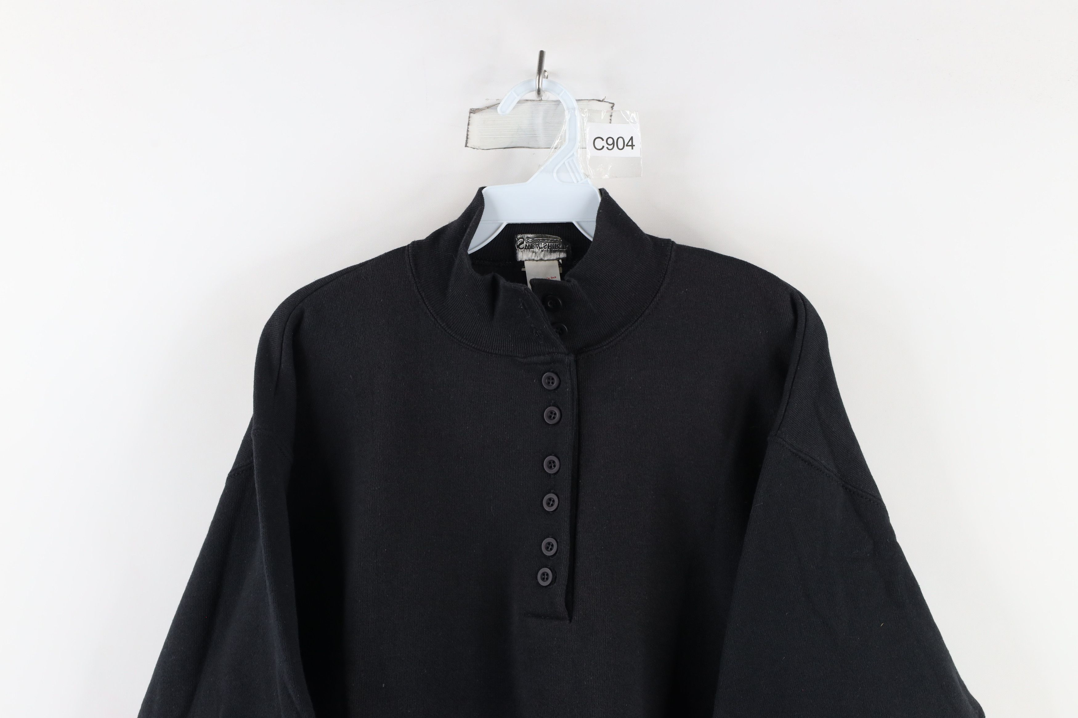 Vintage Vintage 90s Streetwear Blank Henley Sweatshirt Black USA Size M / US 6-8 / IT 42-44 - 2 Thumbnail