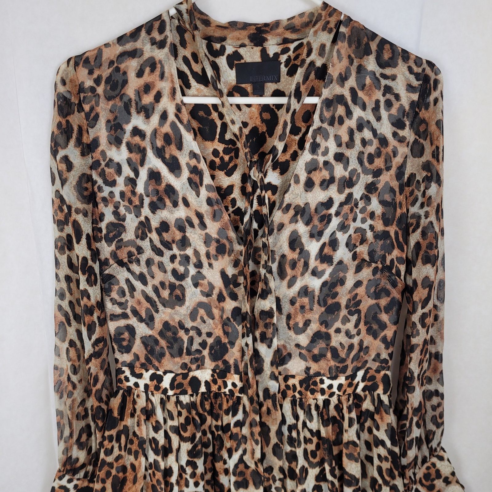 INTERMIX Intermix cheetah print sheer ruffled long sleeve dress Size S / US 4 / IT 40 - 6 Thumbnail