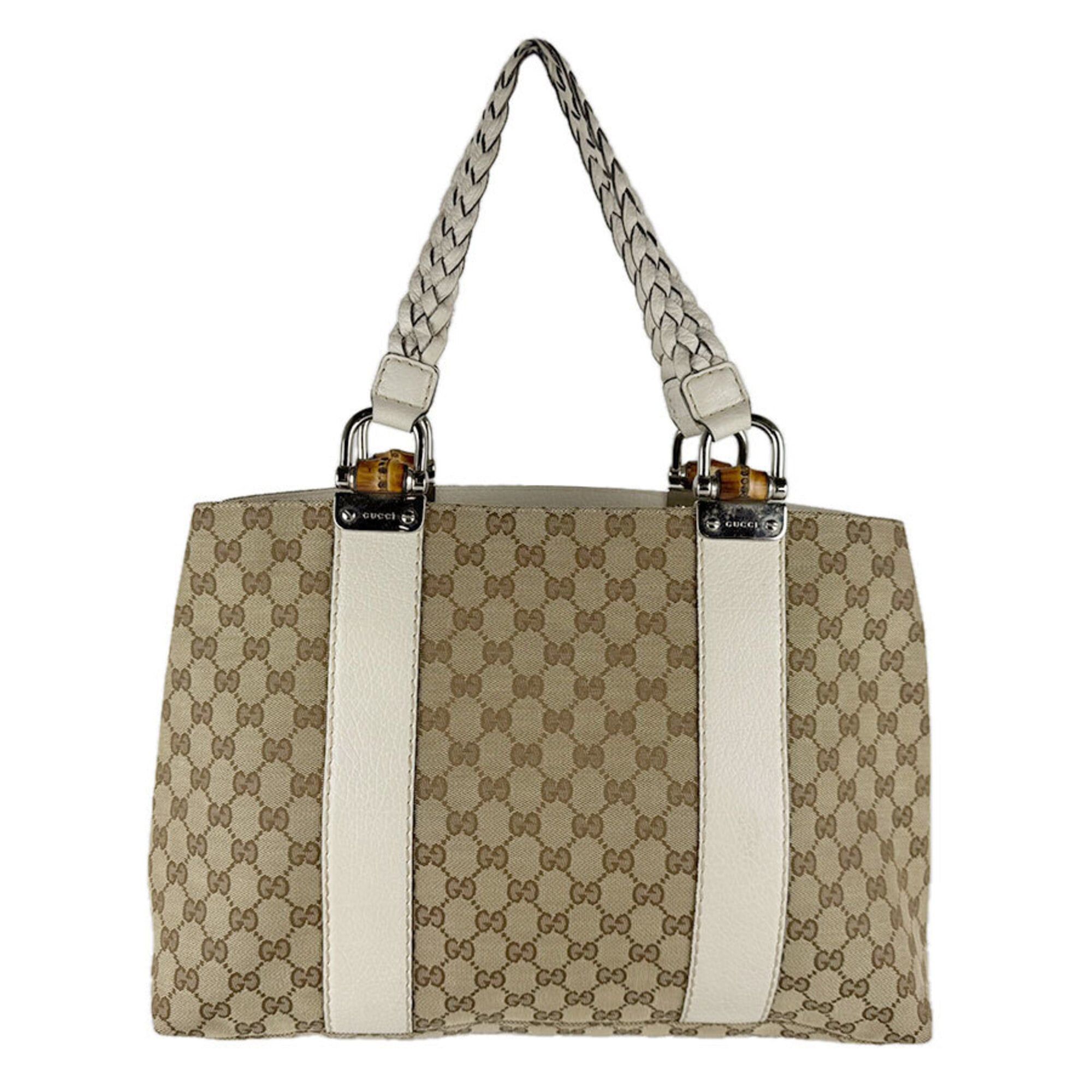 Gucci Gucci tote bag, Bamboo GG canvas, leather, beige brown, ivory, silver, women's, 232947 z9570 Size ONE SIZE - 1 Thumbnail
