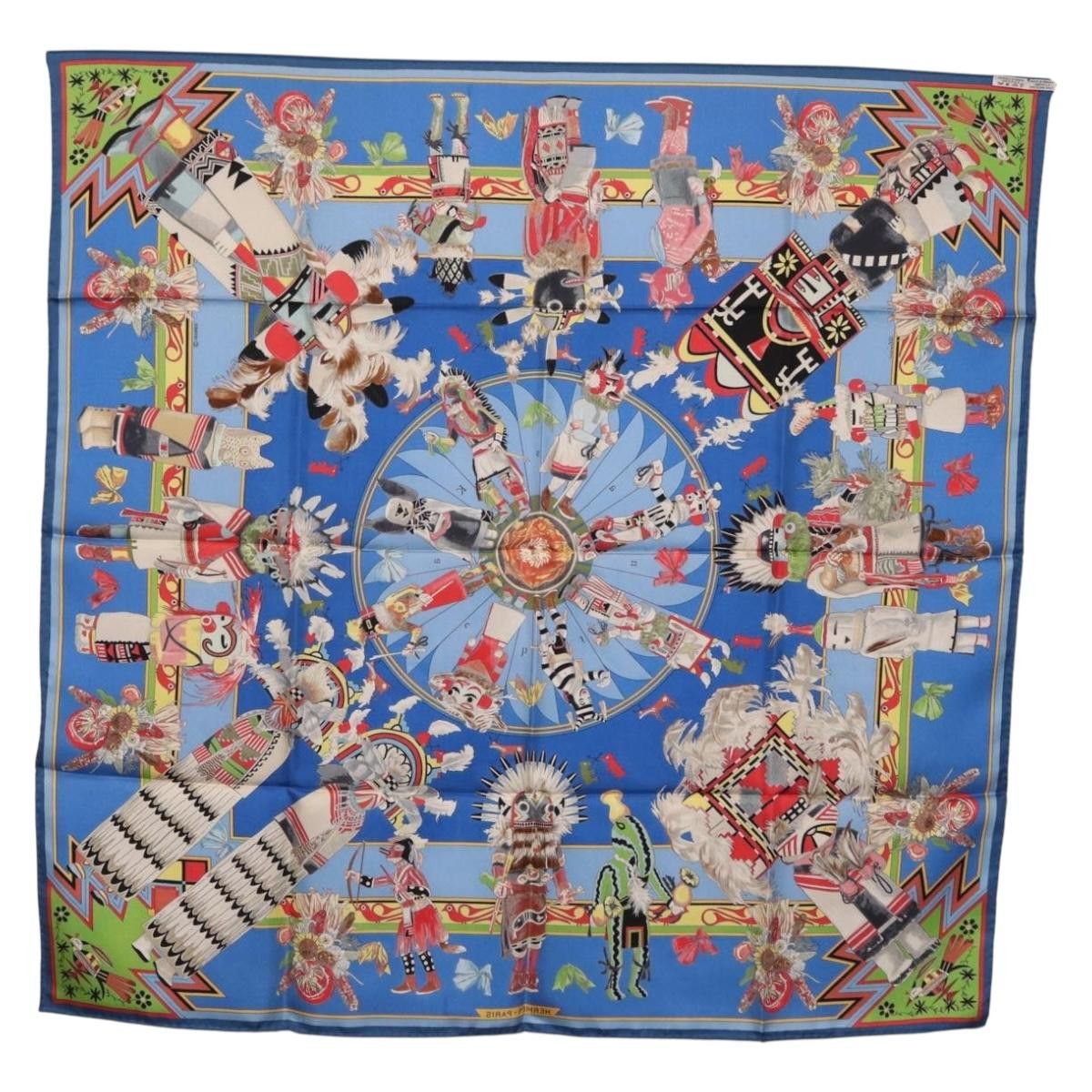 Hermes HERMES Carre 90 Scarf Silk Blue Red "KACHINAS" Auth ki6872M Size ONE SIZE - 13 Thumbnail