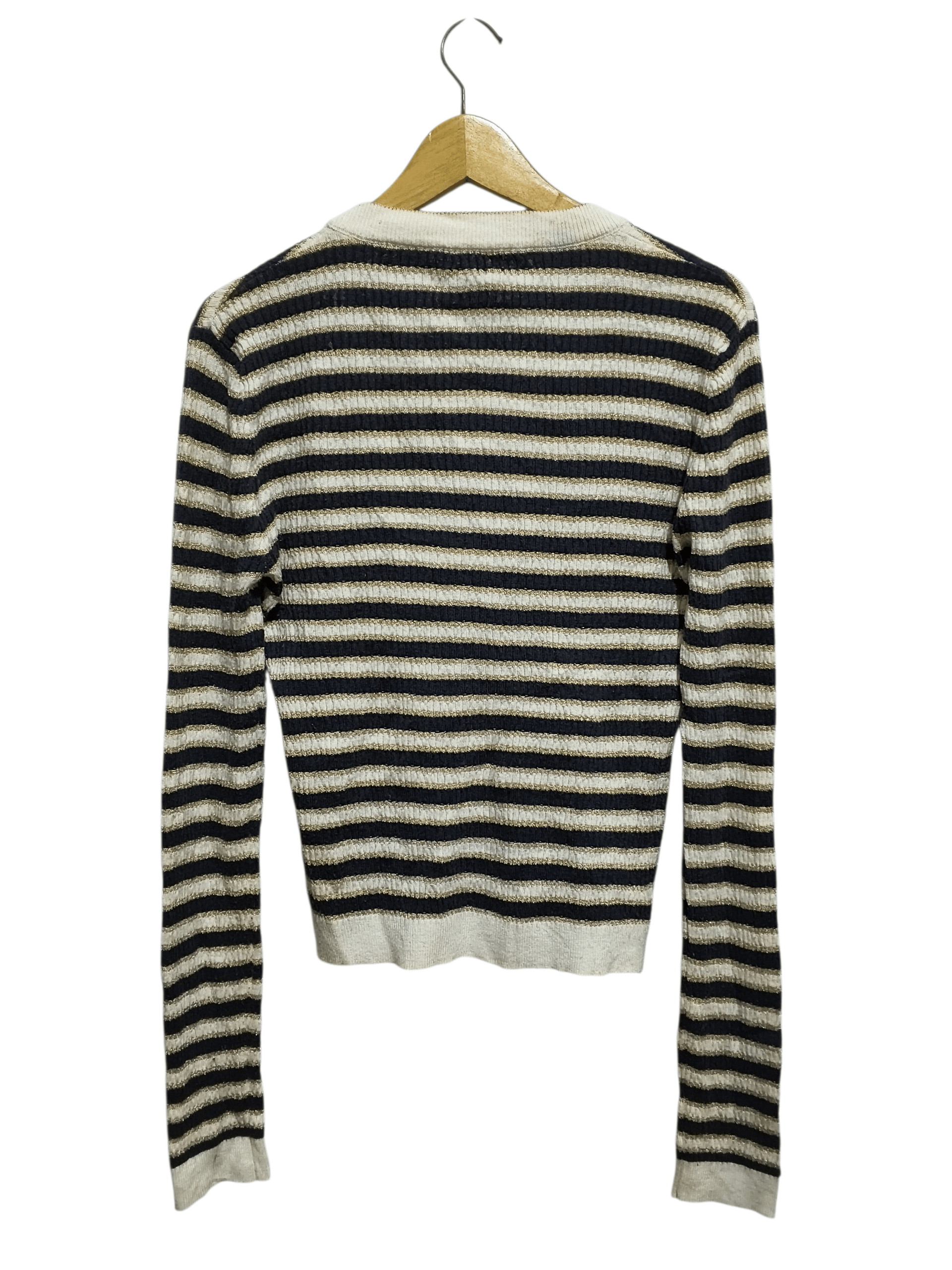 Valentino 🔥Valentino Navy,Cream & Gold Lurex Striped Cropped Cardigan Size M / US 6-8 / IT 42-44 - 10 Thumbnail