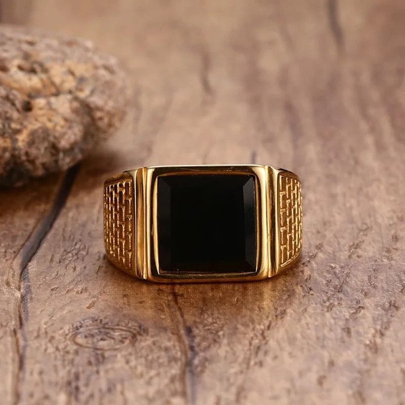 Jewelry × Vintage Black Stone Men Ring Size ONE SIZE - 4 Thumbnail