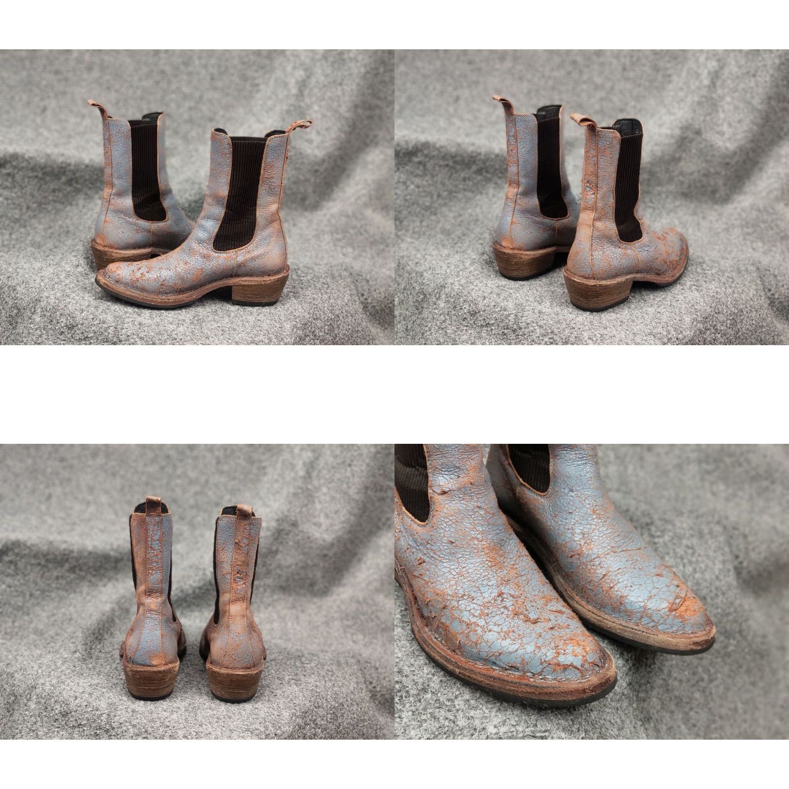 MoMA Moma Italy Design blue crackle aged western leather pull on boots Size US 5 / IT 35 - 8 Thumbnail
