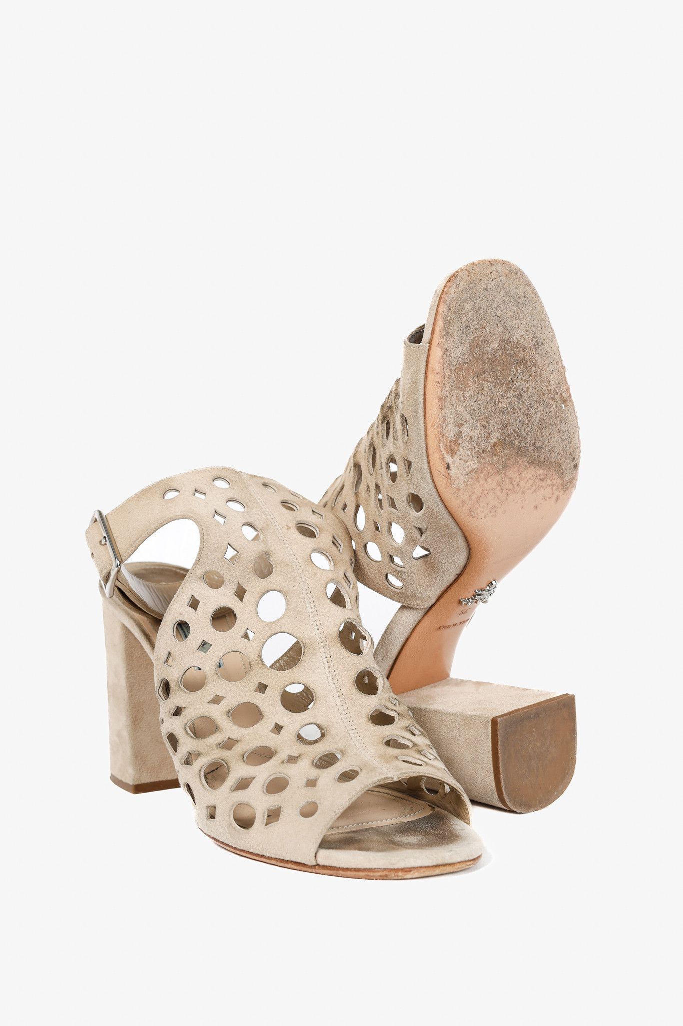 Prada Prada Quarzo Suede Laser Cut Ankle-Strap Sandals Size US 8.5 / IT 38.5 - 4 Thumbnail
