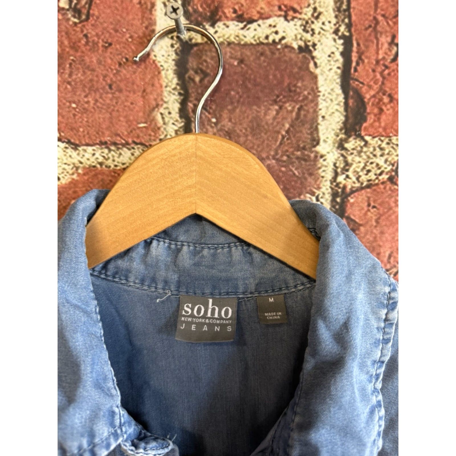 Sea New York New York & Company Jumpsuit Denim Jeans One-Piece Blue Size M Womens Long Sleeve Button Up Casual Size 32" / US 10 / IT 46 - 3 Thumbnail