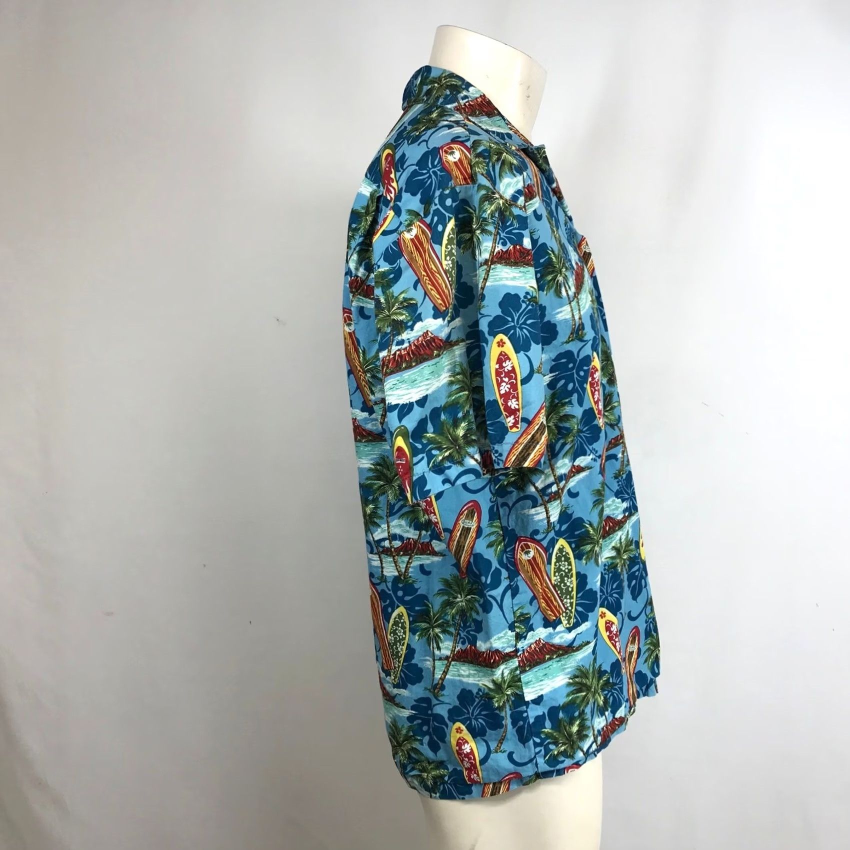Vintage RJC Hawaiian Surfboard Palm Tree Print Button Up Shirt Men's M Blue Size US M / EU 48-50 / 2 - 4 Thumbnail