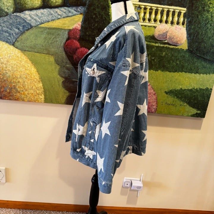 Other Altar'd State Women's Star Denim Jacket Blue Geometric Size Size L / US 10 / IT 46 - 6 Thumbnail