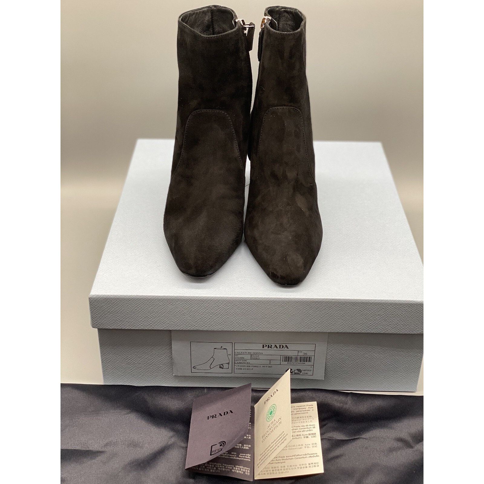 Prada Prada Suede Block-Heel Ankle Booties sz. 36 EU (6 US) Size US 6 / IT 36 - 2 Thumbnail