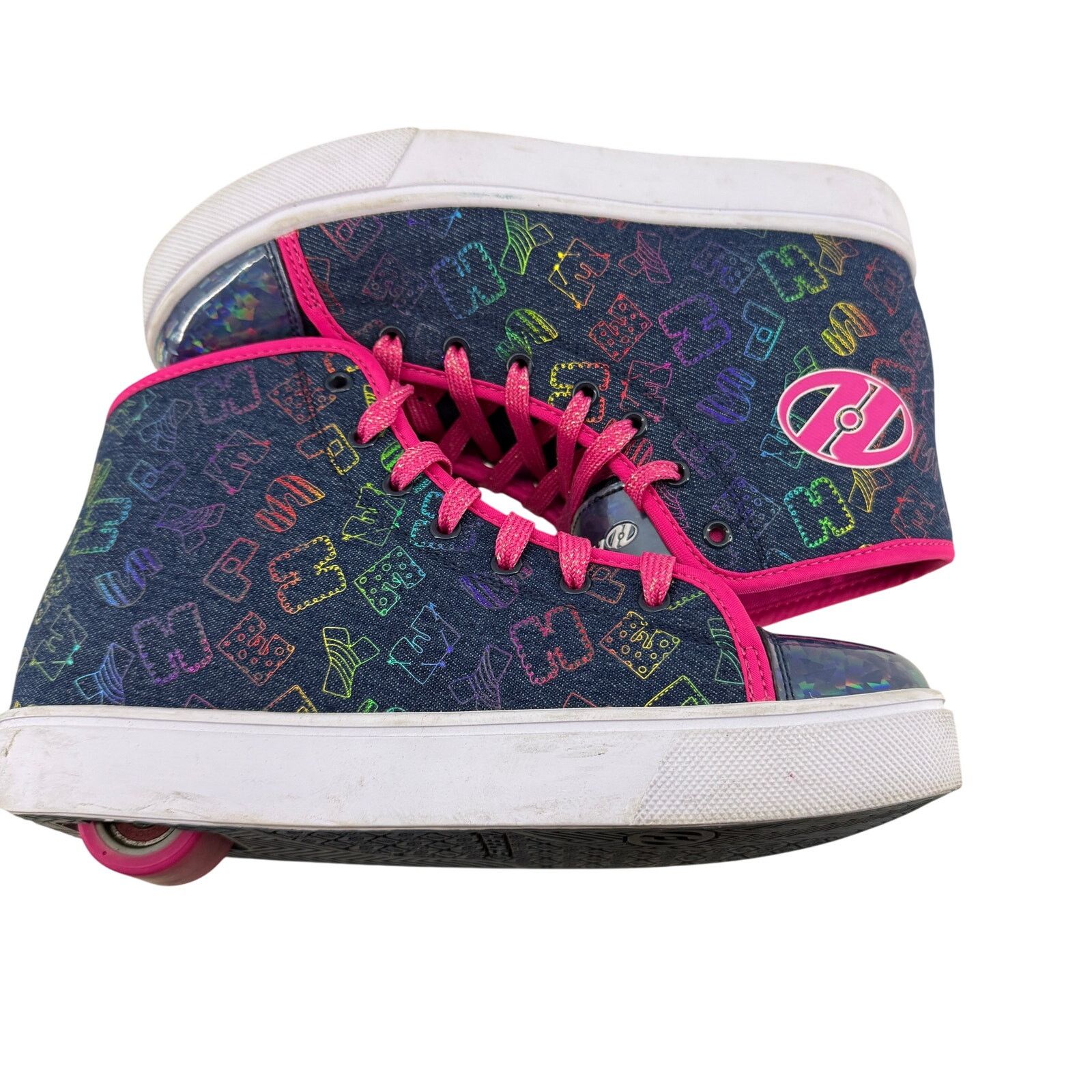 Heelys Heelys Hi Top Trainers Blue Denim Hot Pink Rainbow Womens 8 Size US 8 / IT 38 - 5 Thumbnail
