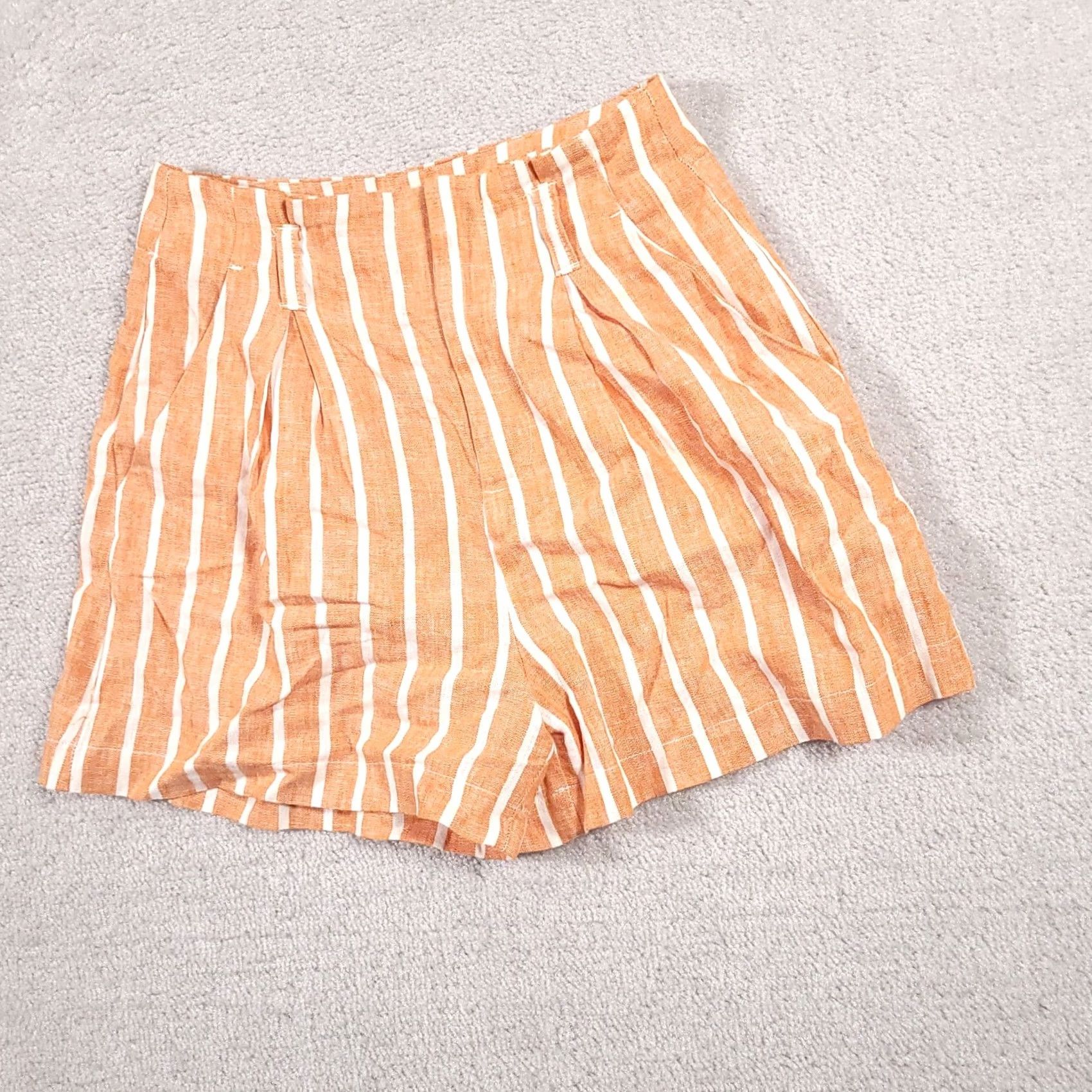 Forever 21 Forever 21 Shorts Women's Size 24 Orange Ivory Striped Linen Pleated Zip Pockets Size 42" / US 20 - 2 Thumbnail
