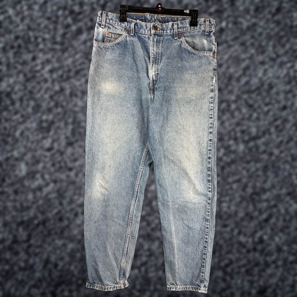 VINTAGE Levi's Jeans 550 Men 35 x 30 Sky Blue Distressed Orange Tab Denim