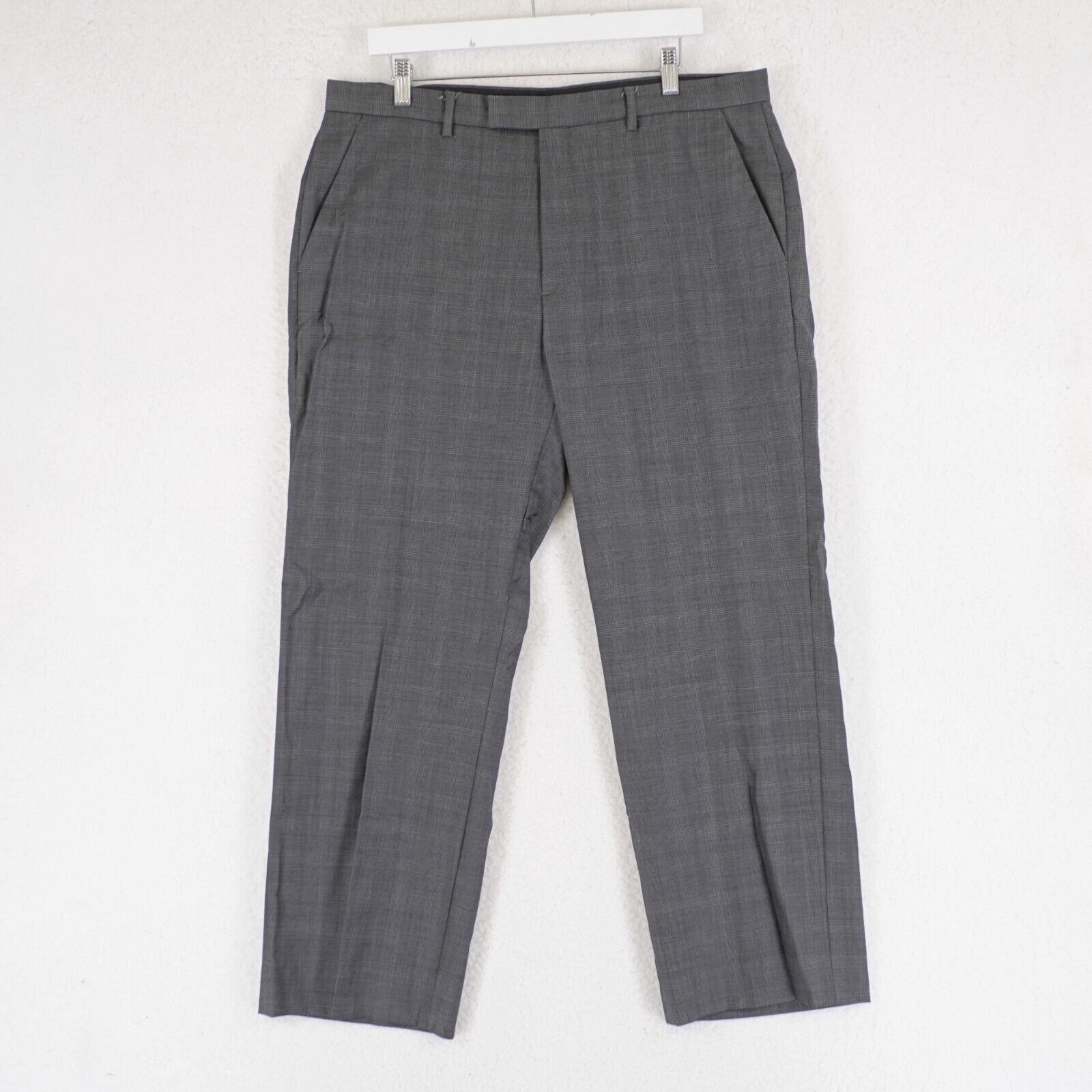 Calvin Klein Calvin Klein Gray Wool Plaid Mid Rise Flat Front Dress Pants Size 36R - 7 Thumbnail