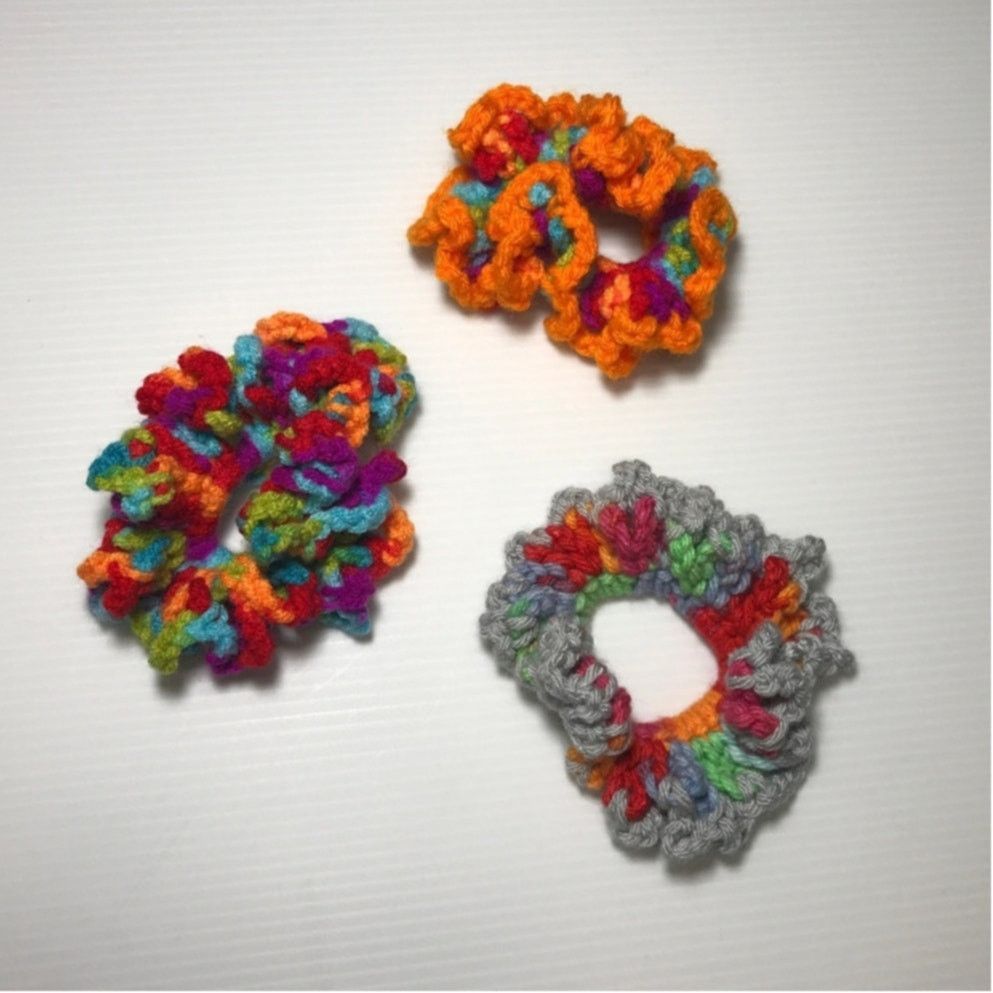 Handmade NWT Multicolor Handmade Crocheted Hair Scrunchie Set of 3 Size ONE SIZE - 1 Thumbnail