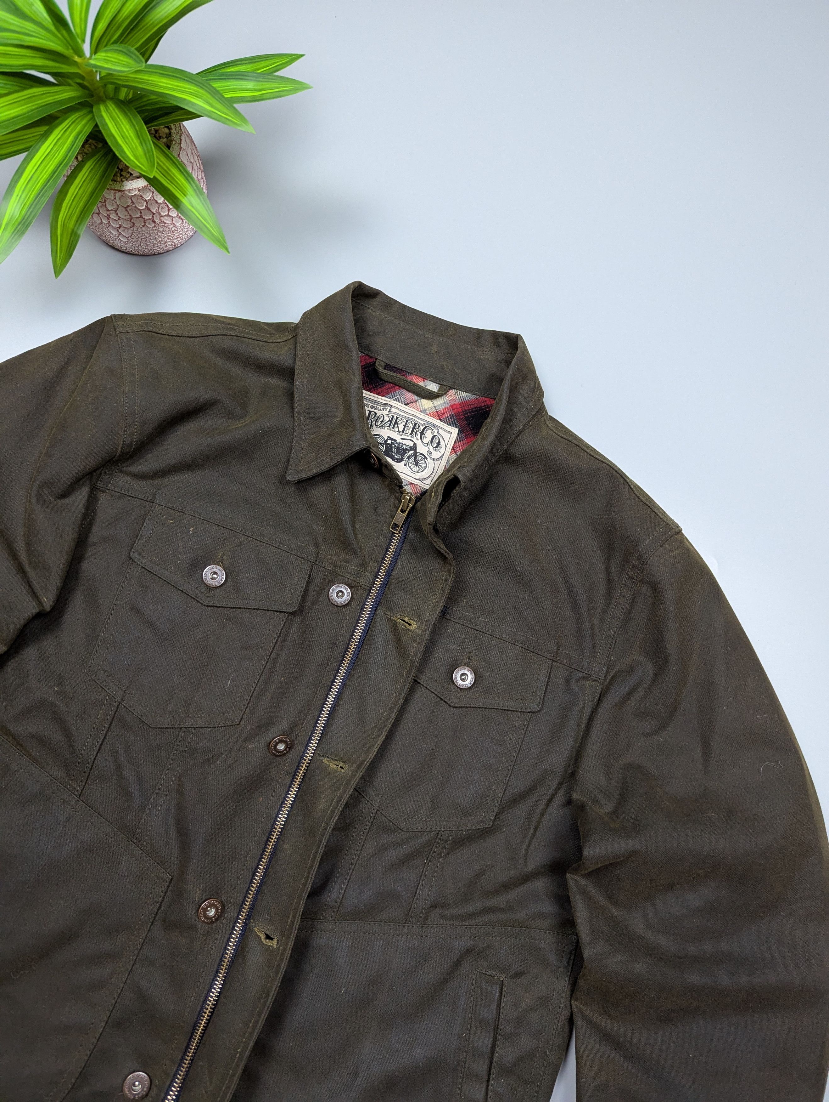 THE ROKKER COMPANY ROKKER Brown Waxed Moto Jacket M/L Waterproof Biker Size US L / EU 52-54 / 3 - 6 Thumbnail