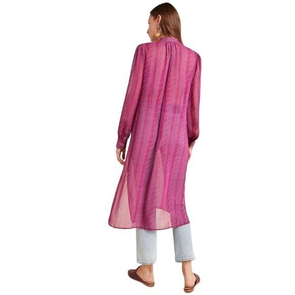 Anthropologie Maeve Sheer Magenta Button-Down Long Tunic Blouse Size XS / US 0-2 / IT 36-38 - 3 Thumbnail