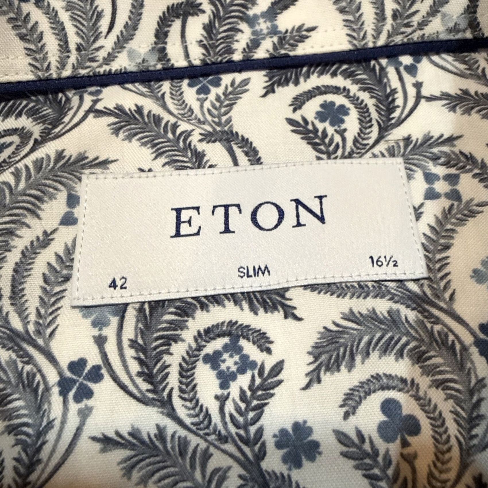 Eton NWT Etón Dress Shirt Mens 42 16.5 Blue Slim Fit Paisley Long Sleeve Button Up Size 46R - 3 Thumbnail