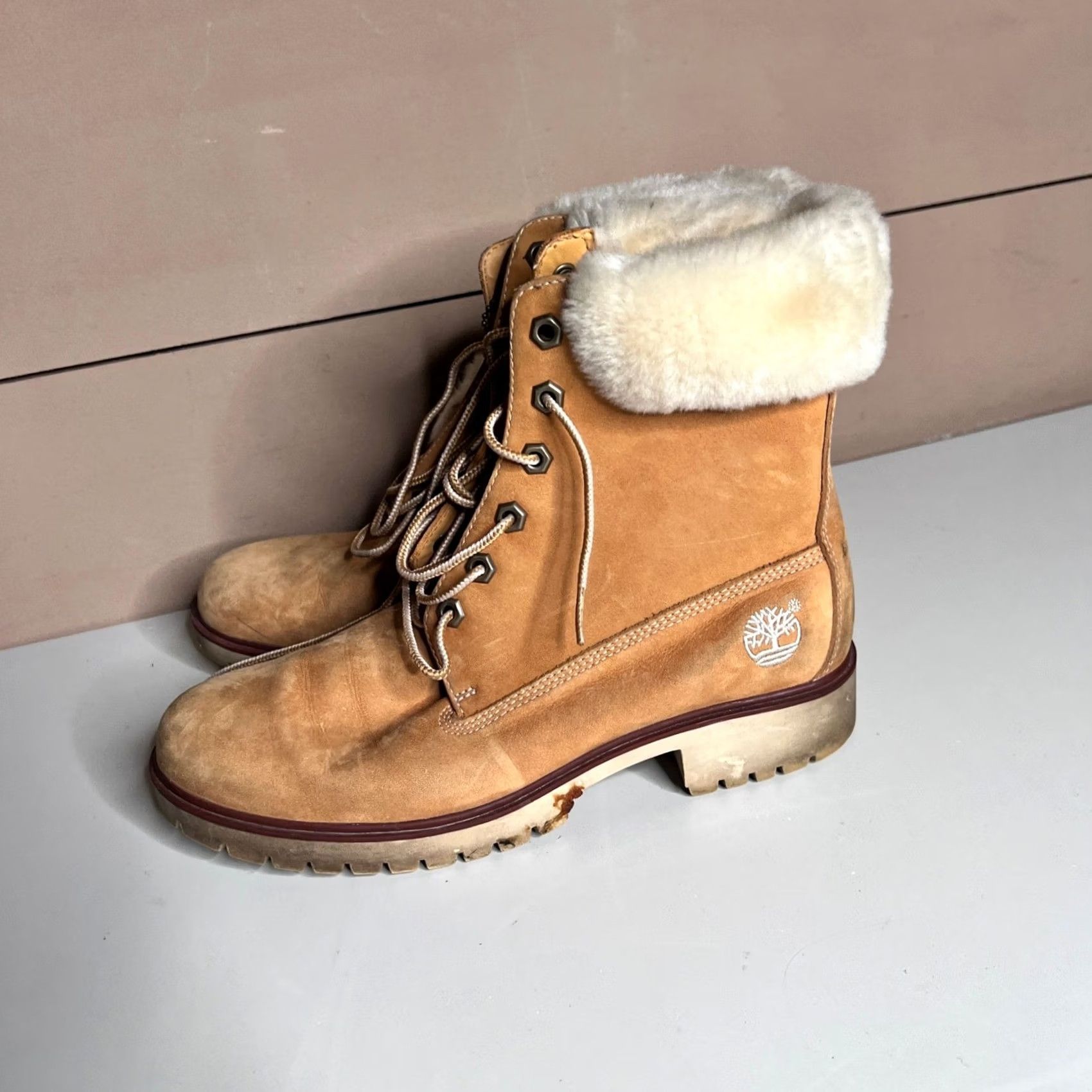 Timberland TIMBERLAND Waterproof Wheat Leather Faux Fur Trim Lace Up Boots Womens 7.5M Size US 9 / IT 39 - 7 Thumbnail