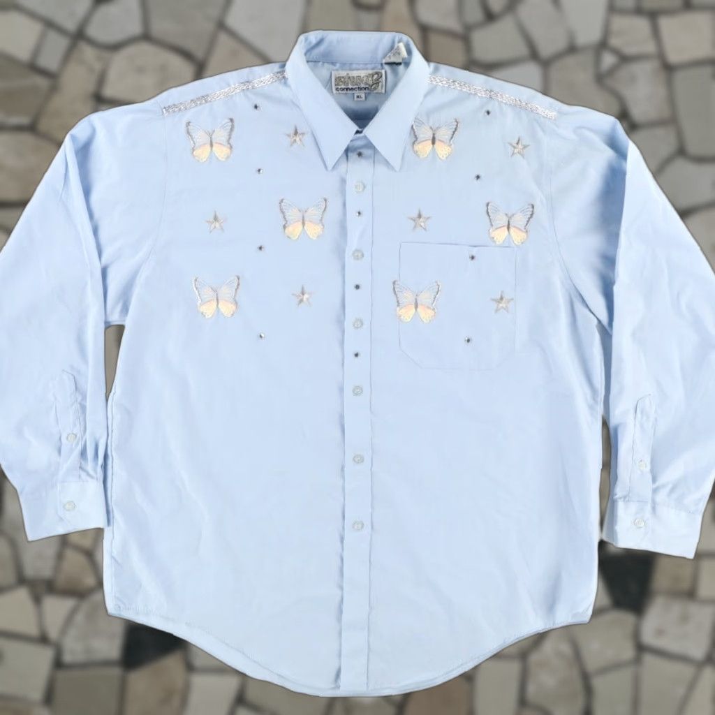 Vintage VTG Studz Connection Buttery Embroidered Button Up Shirt Blue Men's XL Size US XL / EU 56 / 4 - 1 Thumbnail