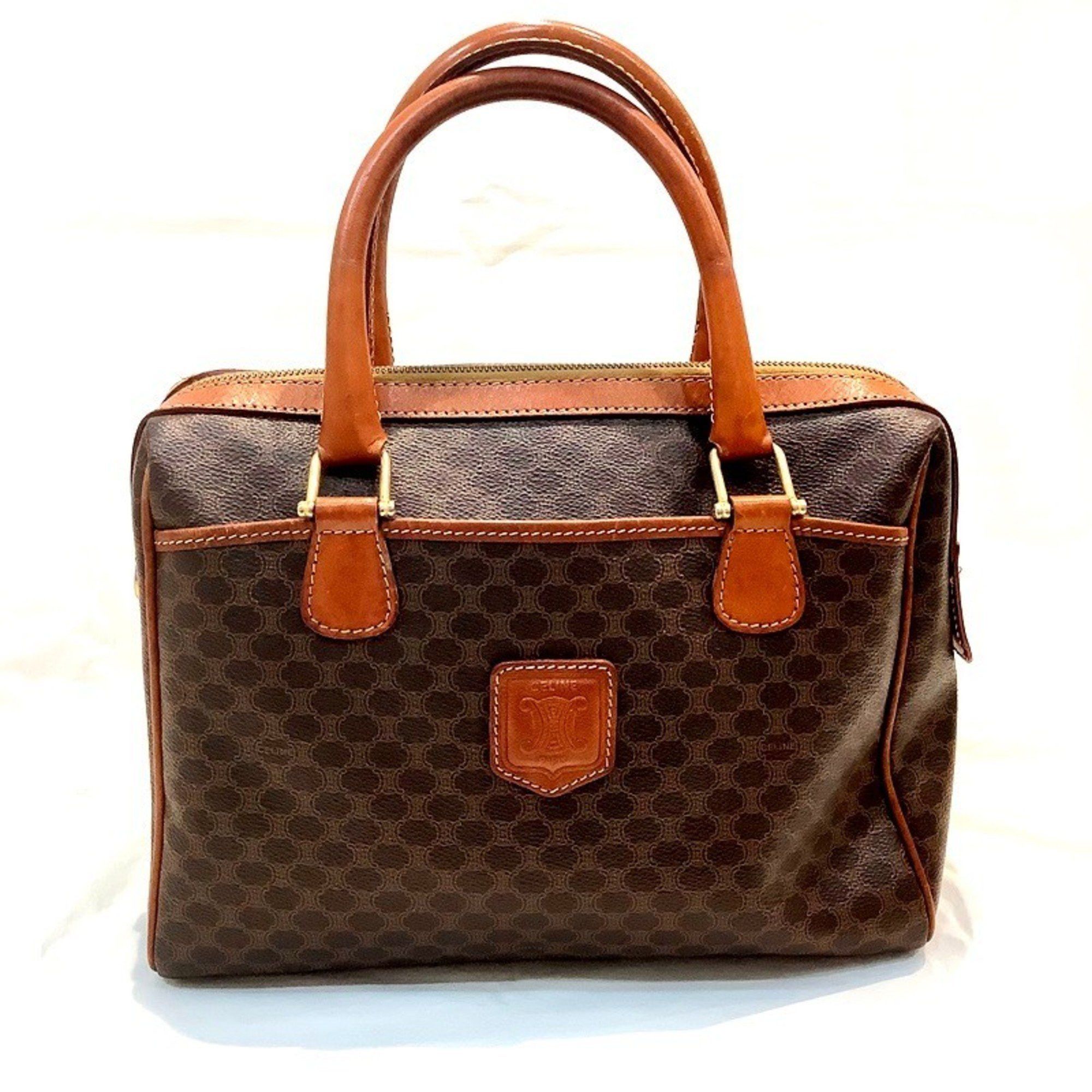 image of Celine Old Celine Macadam Pattern Handbag Boston Retro Kb-8256 in Brown, Women's