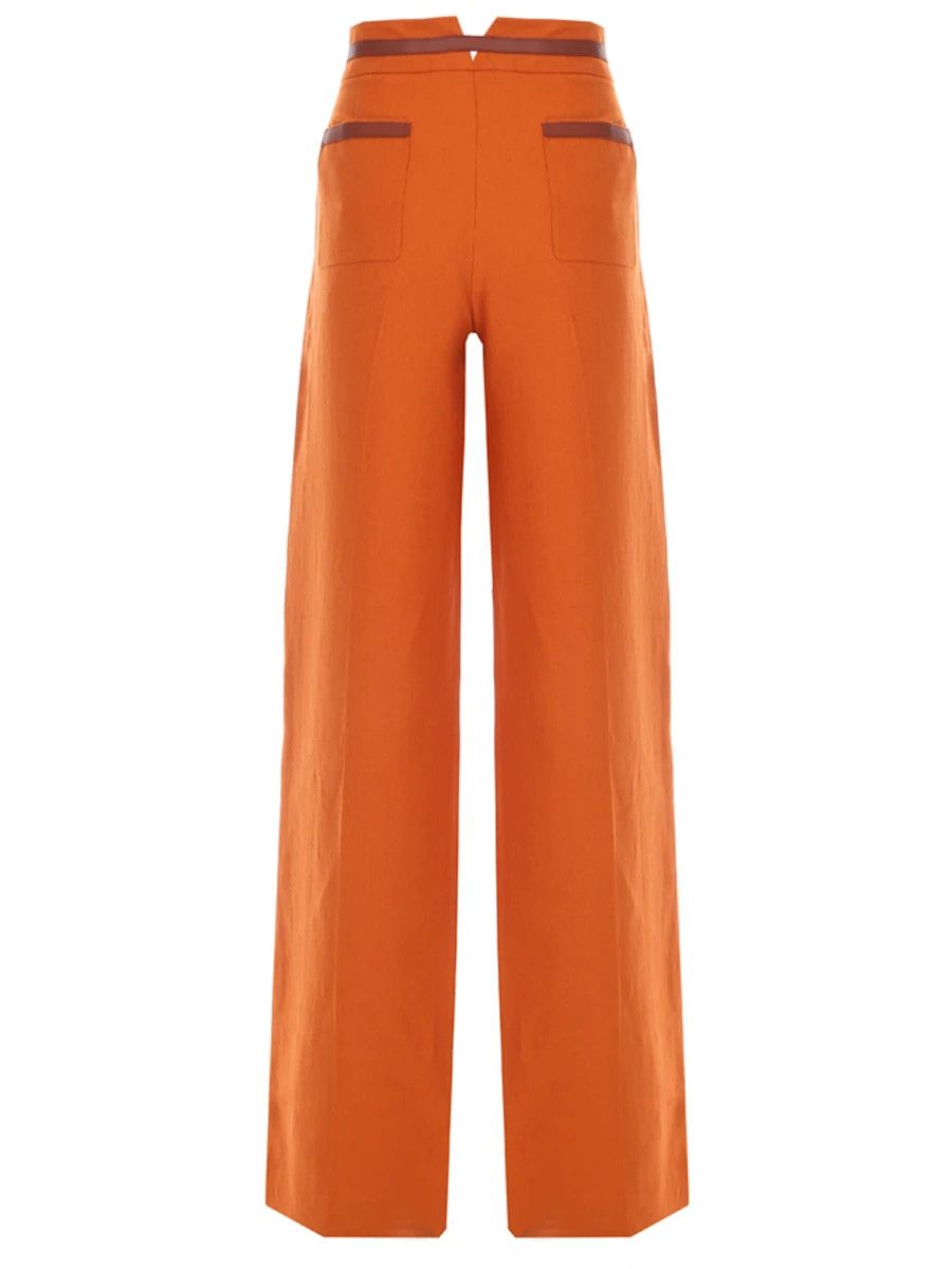 Loro Piana LORO PIANA CARSON LEATHER-TRIM LINEN PANTS IN ORANGE RUST Size 27" / US 4 / IT 40 - 3 Thumbnail
