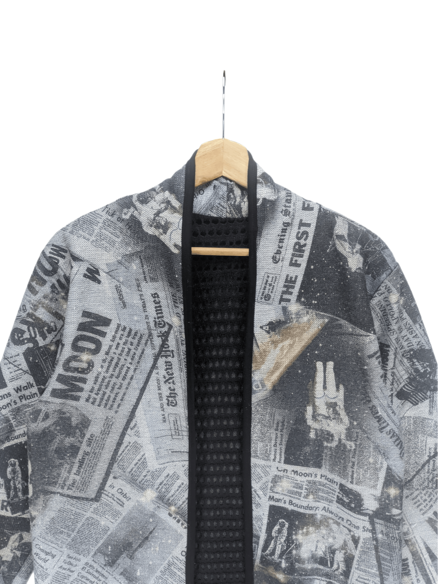 Japanese Brand Steals🔥Cardigan Jacket Fishnet Newspaper Design by Decides Size US M / EU 48-50 / 2 - 8 Thumbnail