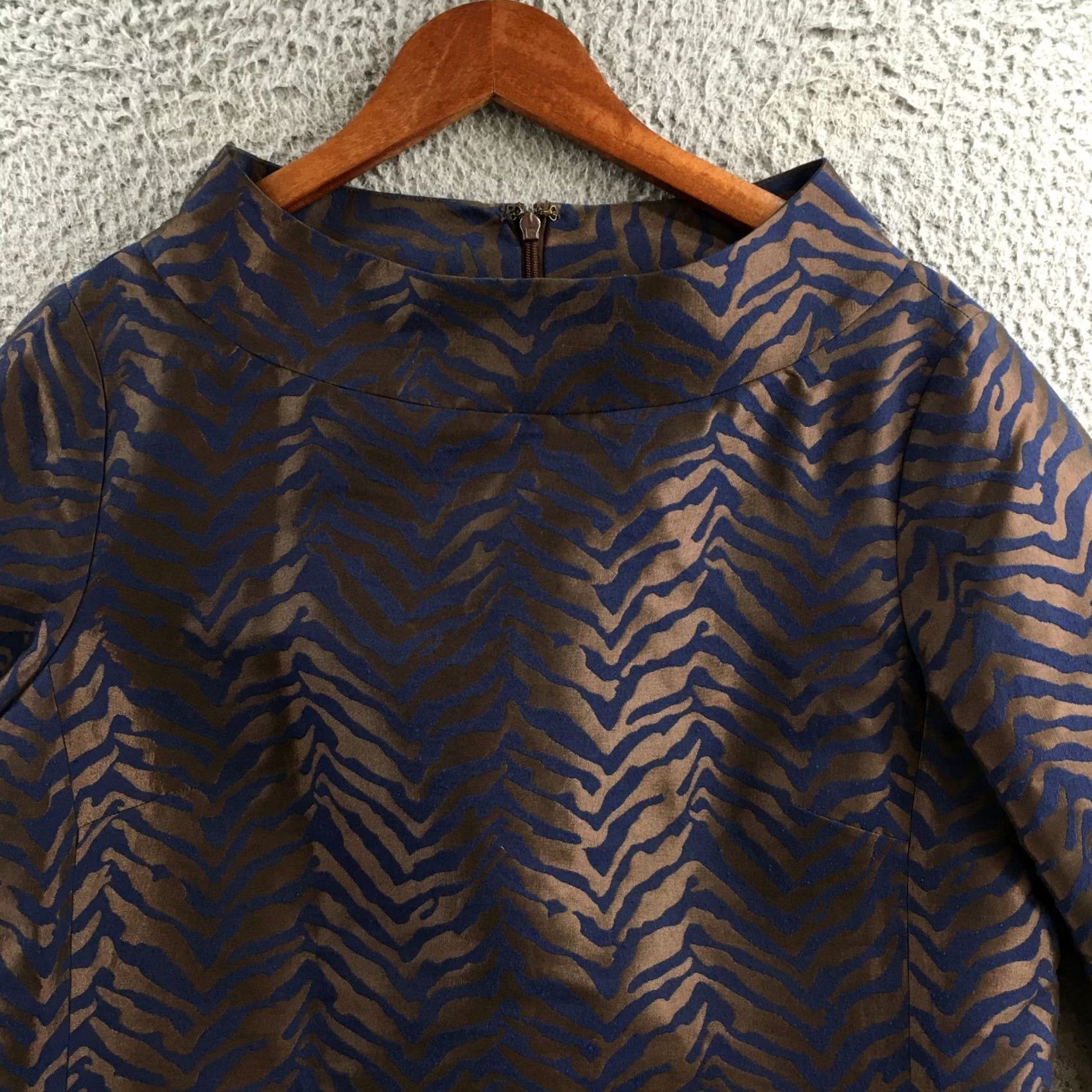 Michael Kors Michael Kors Blouse Women 12 Blue Brown Animal Jacquard 3/4 Sleeve Top Size XL / US 12-14 / IT 48-50 - 2 Thumbnail