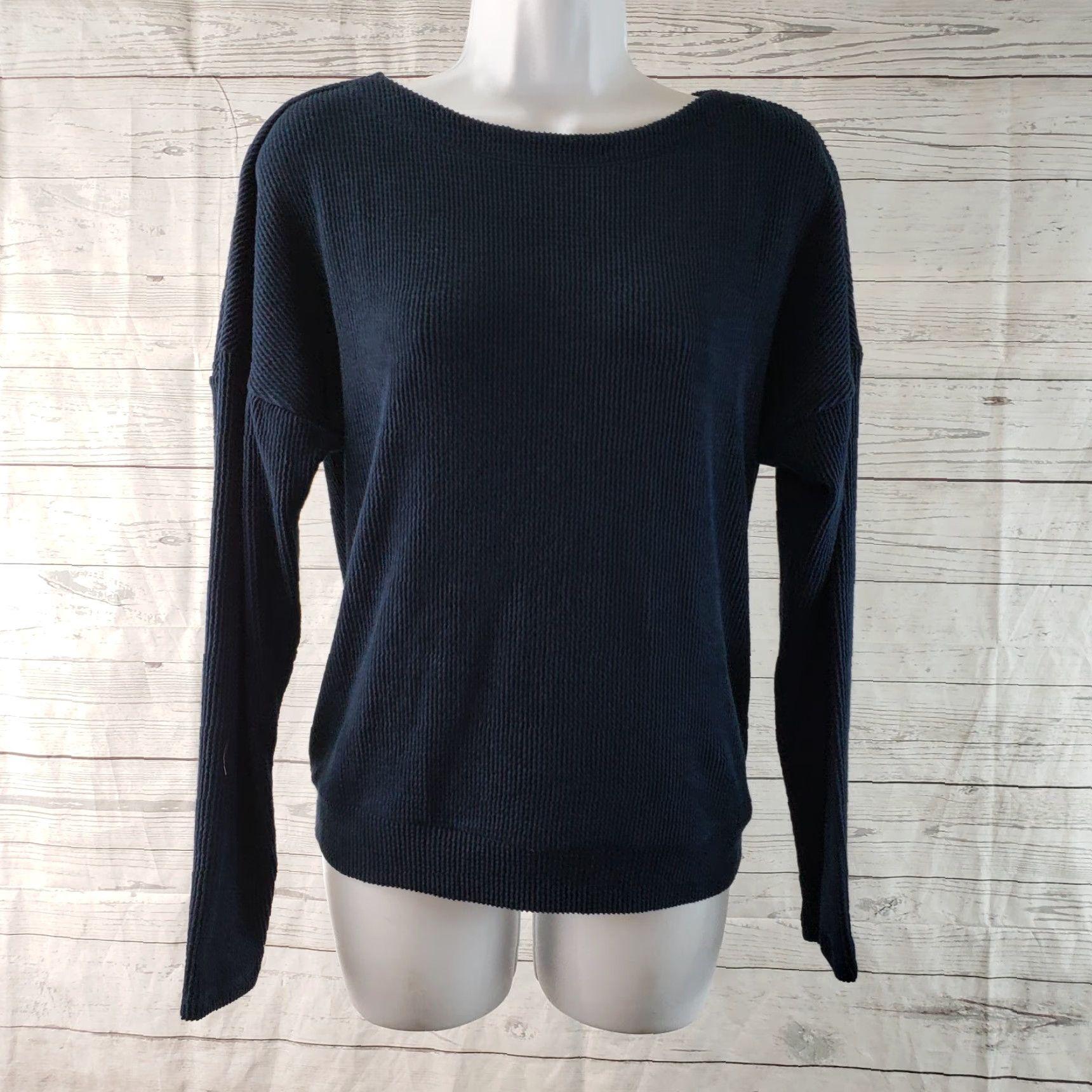 Vintage Maeve Women's Kasi Scoop Back Top XS Blue Ribbed Long Sleeve Shirt Size XS / US 0-2 / IT 36-38 - 2 Thumbnail