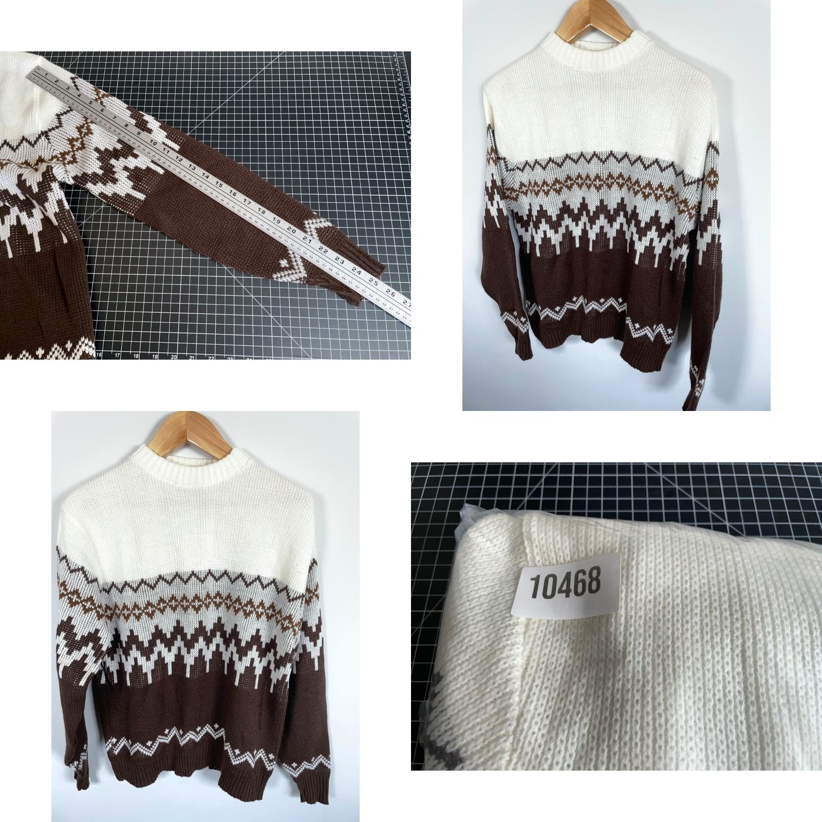 Vintage VINTAGE Sportswear Sweater Mens Large Brown Ivory Fair Isle Geometric Knit Crew Neck 70s Ski Pullover Size US L / EU 52-54 / 3 - 8 Thumbnail